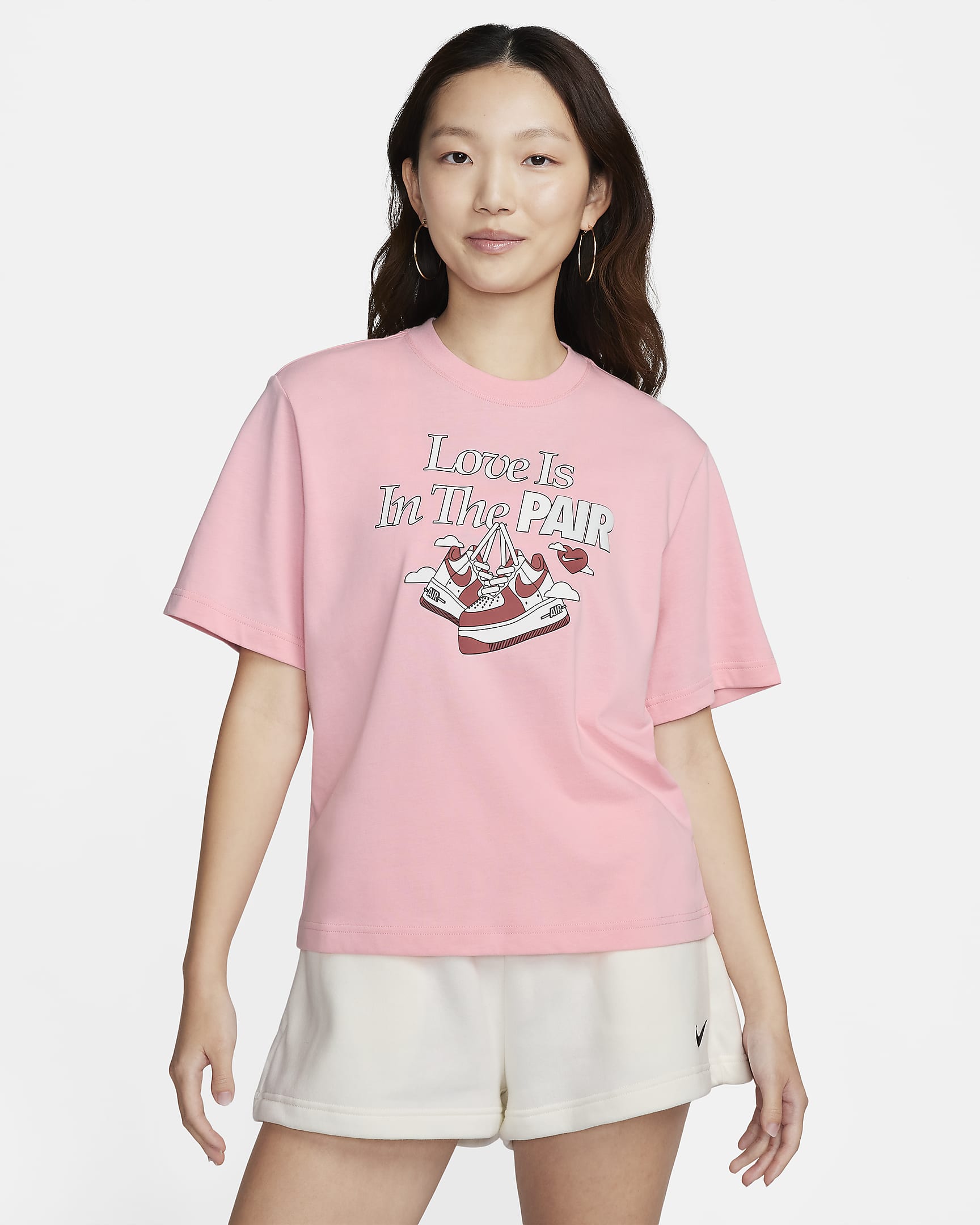 Nike Sportswear Women's Boxy T-Shirt - Medium Soft Pink/White/Adobe