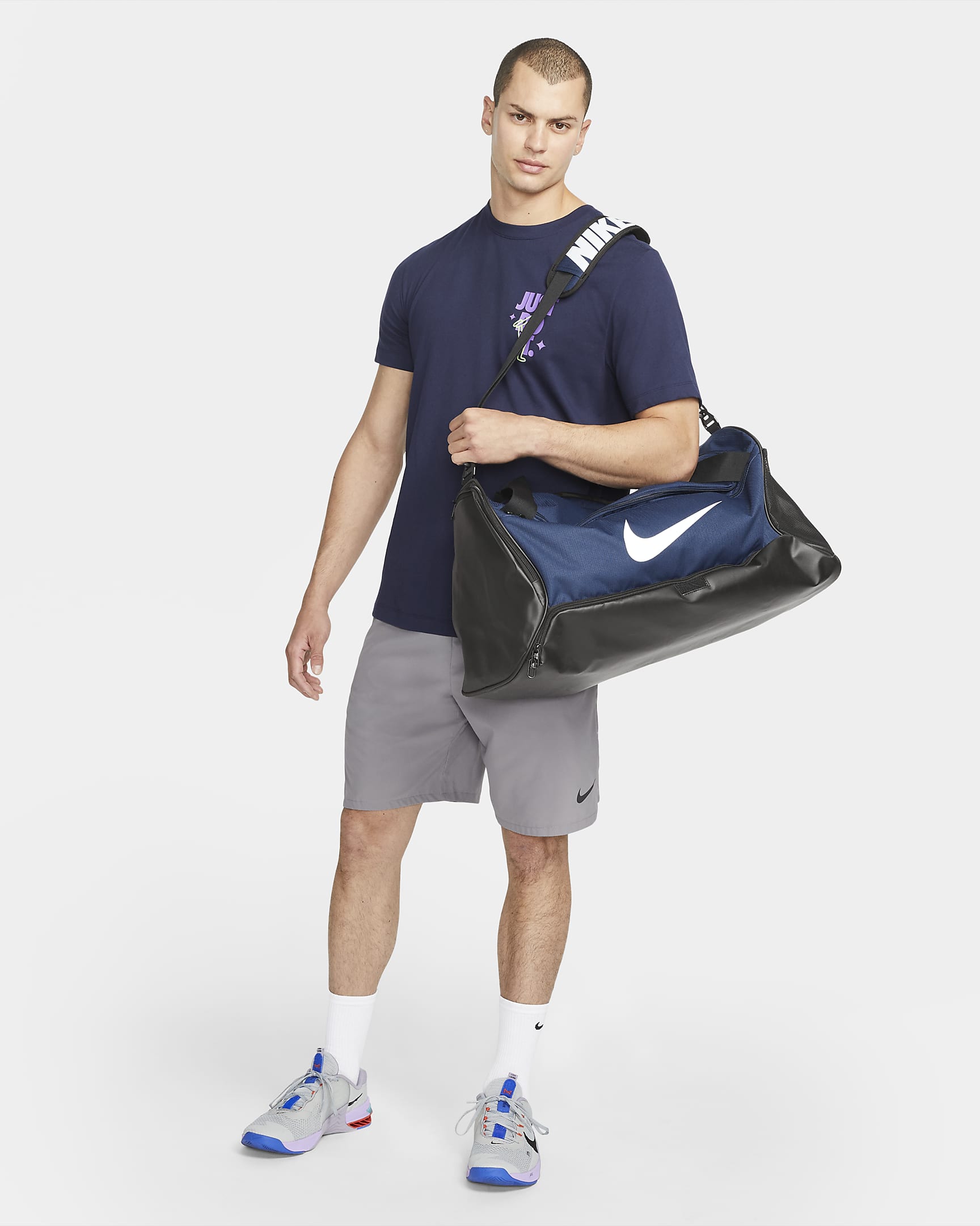 Nike Brasilia 9.5 Training Duffel Bag (Medium, 60L) - Midnight Navy/Black/White