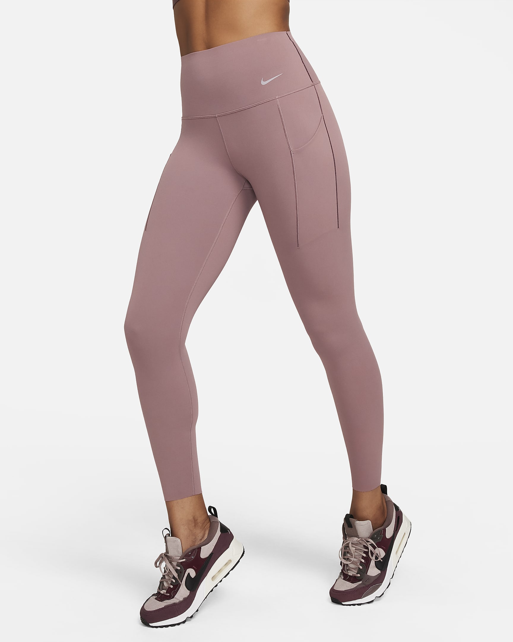 Nike Universa Women's Medium-Support High-Waisted 7/8 Leggings with Pockets - Smokey Mauve/Black