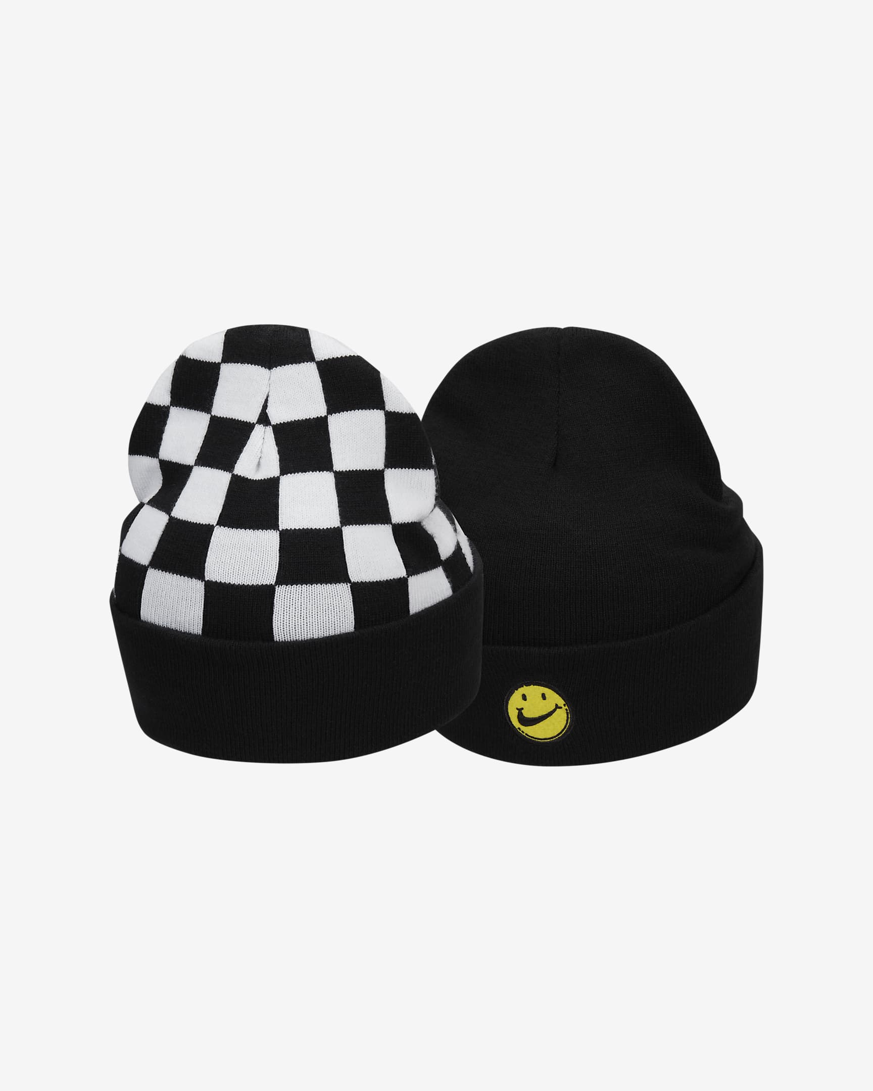 Nike Peak Kids' Reversible Tall Cuff Smiley Beanie - Black/White/Vibrant Yellow