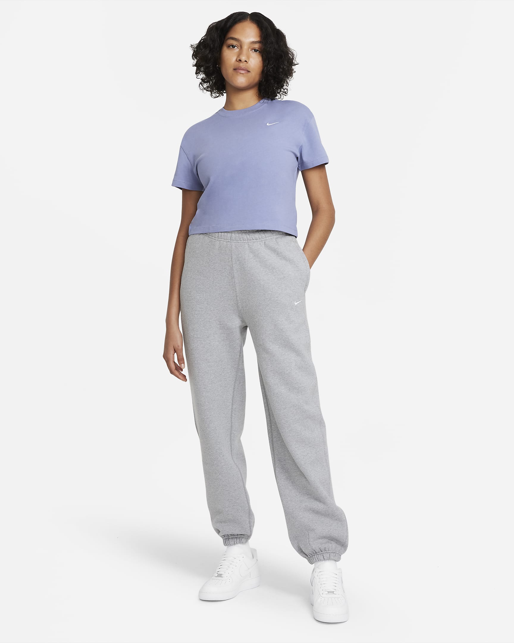 Pantaloni in fleece Nike Solo Swoosh - Donna - Dark Grey Heather/Bianco