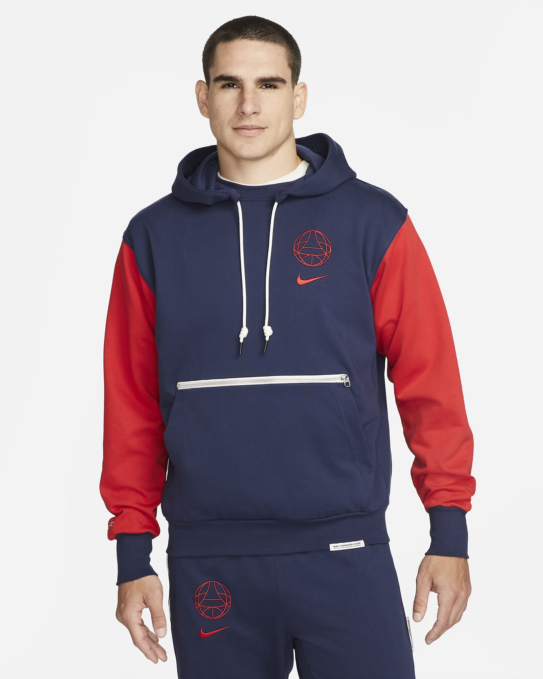 Paris Saint-Germain Standard Issue Men's Nike Soccer Pullover Hoodie - Midnight Navy/University Red/University Red