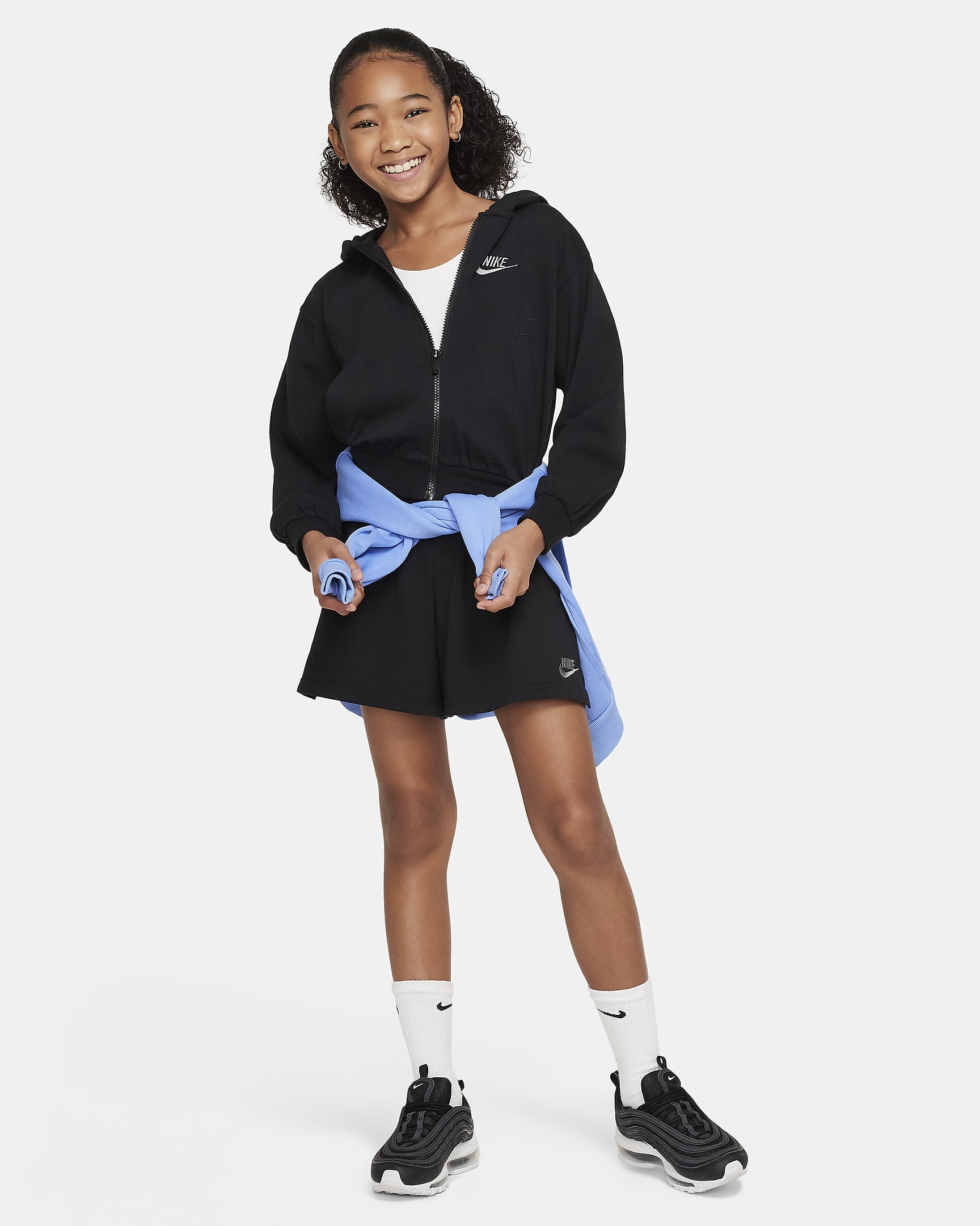Nike Sportswear hettejakke til store barn (jente) - Svart/Flat Pewter