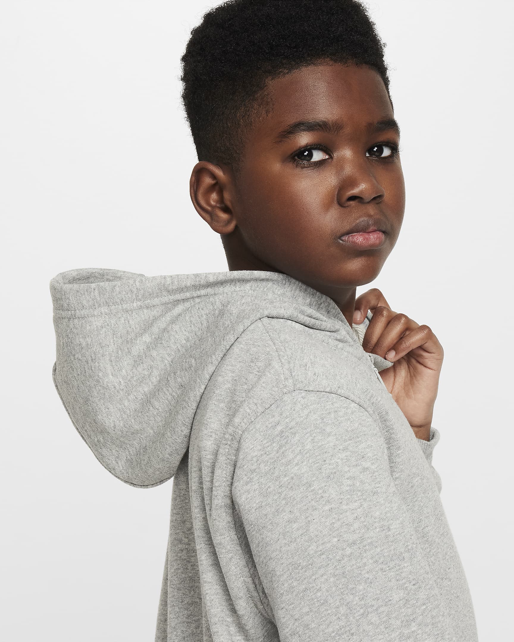 Nike Club Fleece Older Kids' French Terry Full-Zip Hoodie - Dark Grey Heather/Base Grey/White