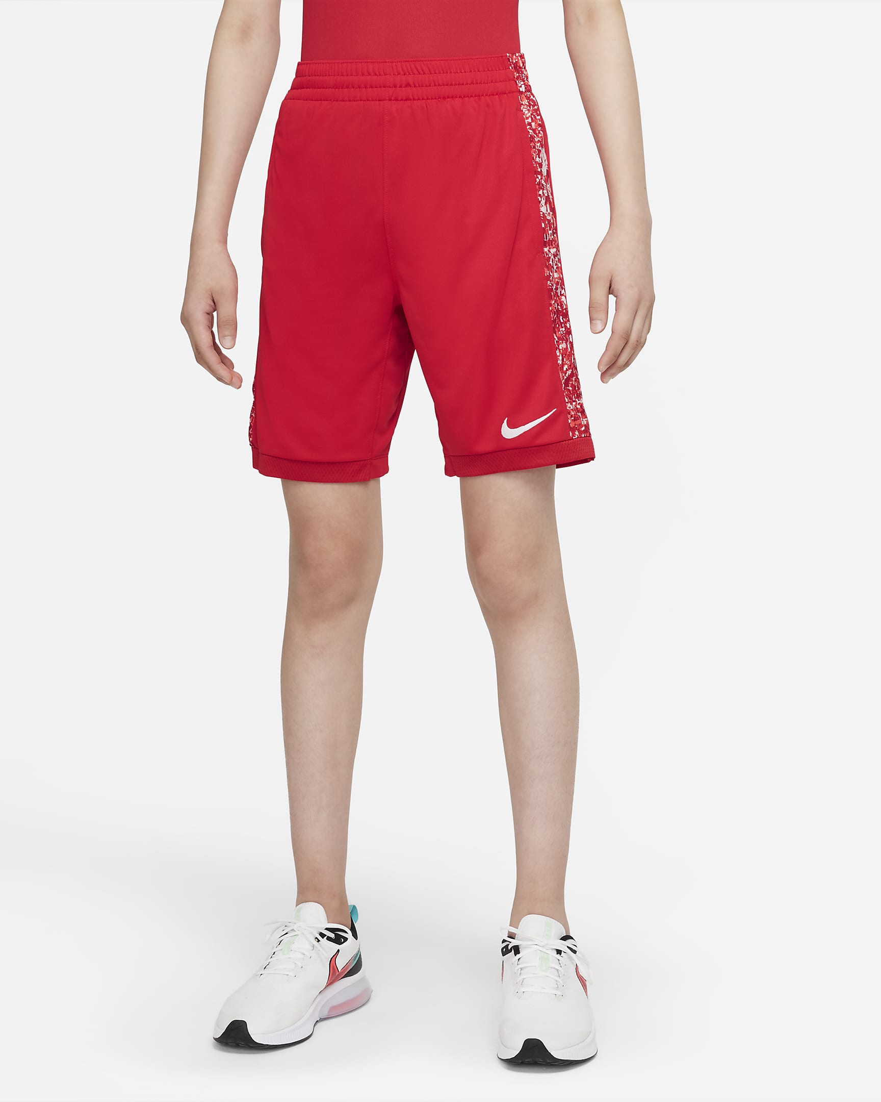 Shorts de entrenamiento estampados para niños talla grande Nike Dri-FIT Trophy - Rojo universitario/Rojo universitario/Rojo gimnasio/Blanco
