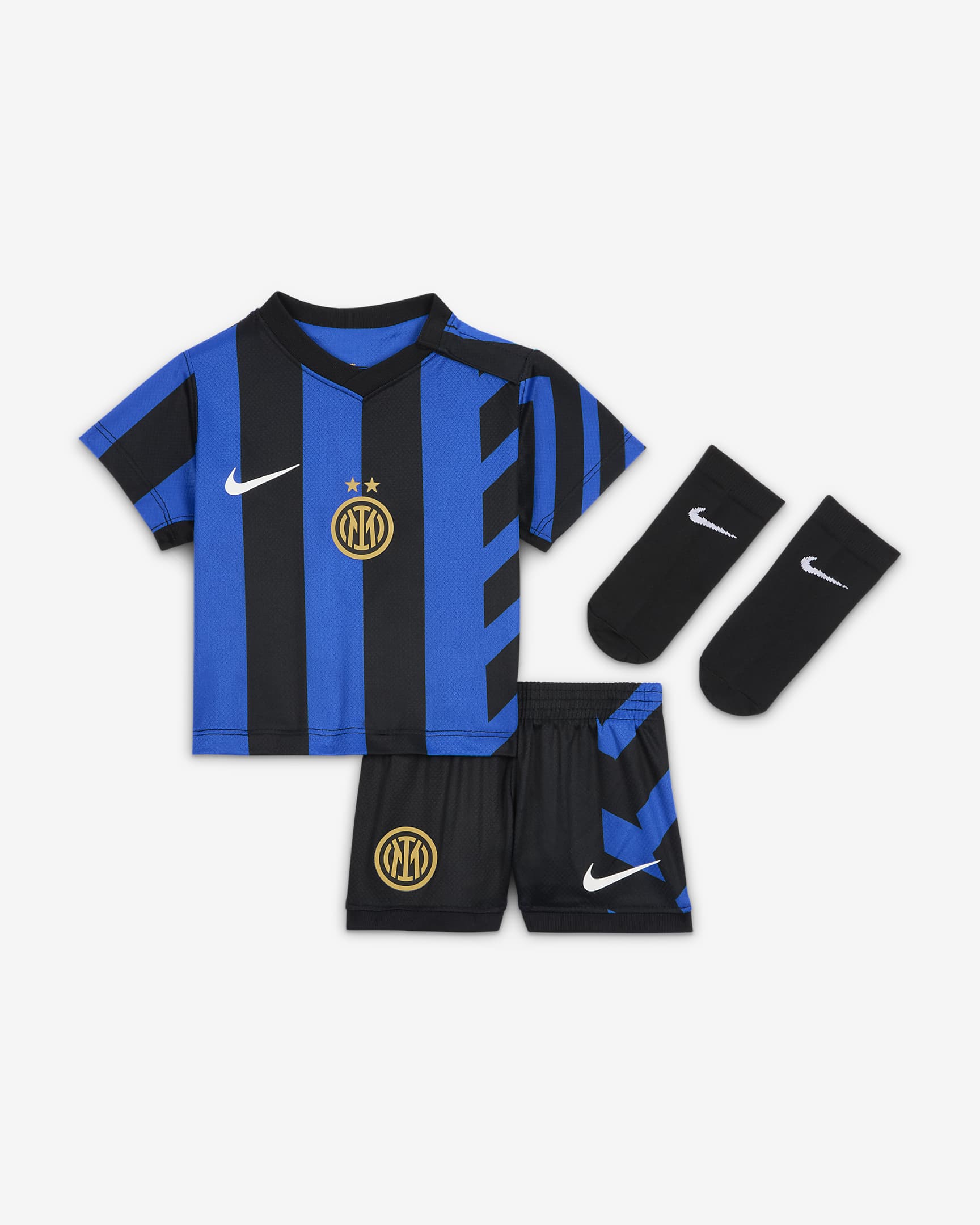 Inter Milan 2024/25 Stadium (hjemmedrakt) Nike Football Replica draktsett i tre deler til sped-/småbarn - Lyon Blue/Svart/Lyon Blue/Hvit