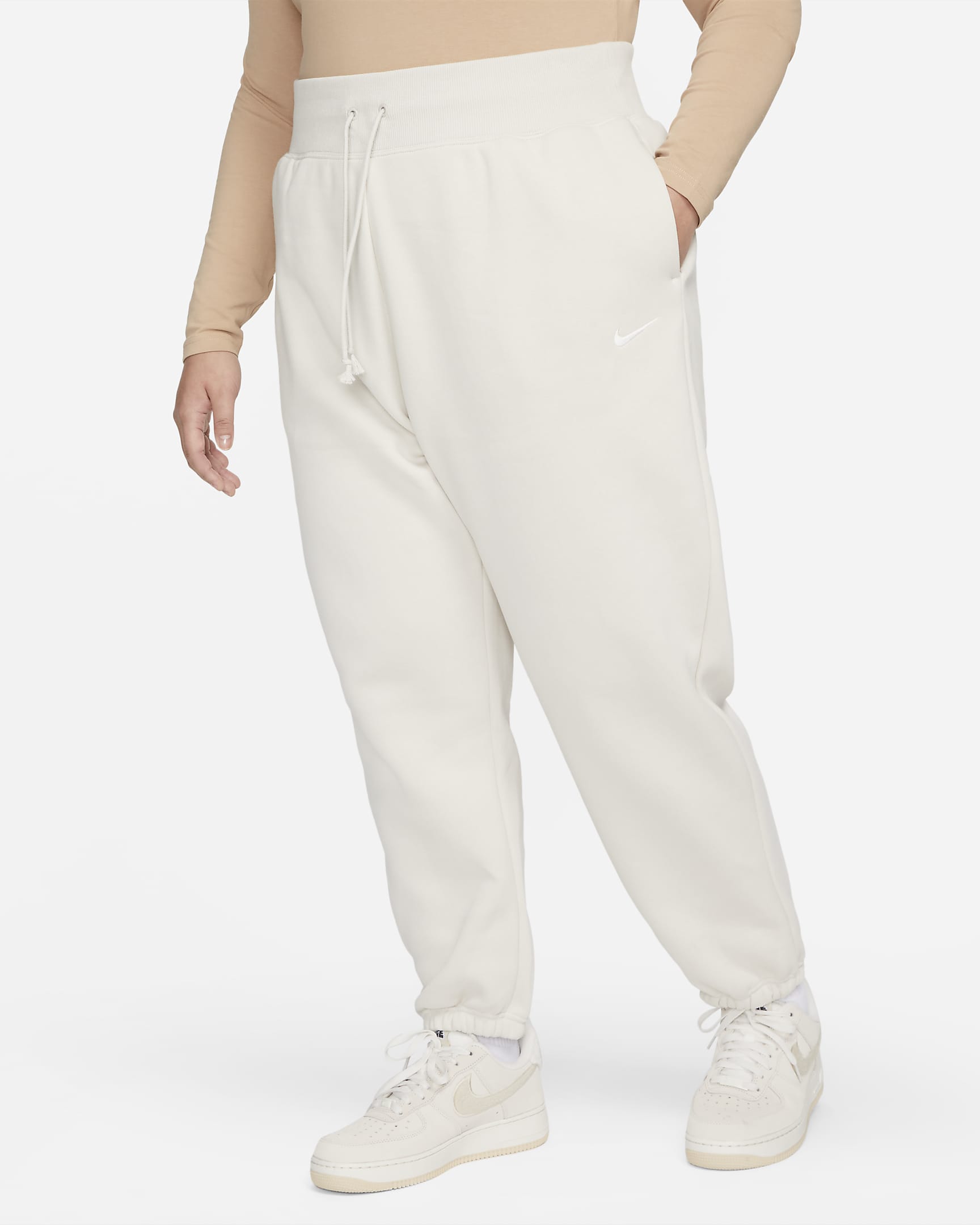 Nike Sportswear Phoenix Fleece ekstra store sweatpants med høyt liv til dame (Plus Size) - Light Orewood Brown/Sail