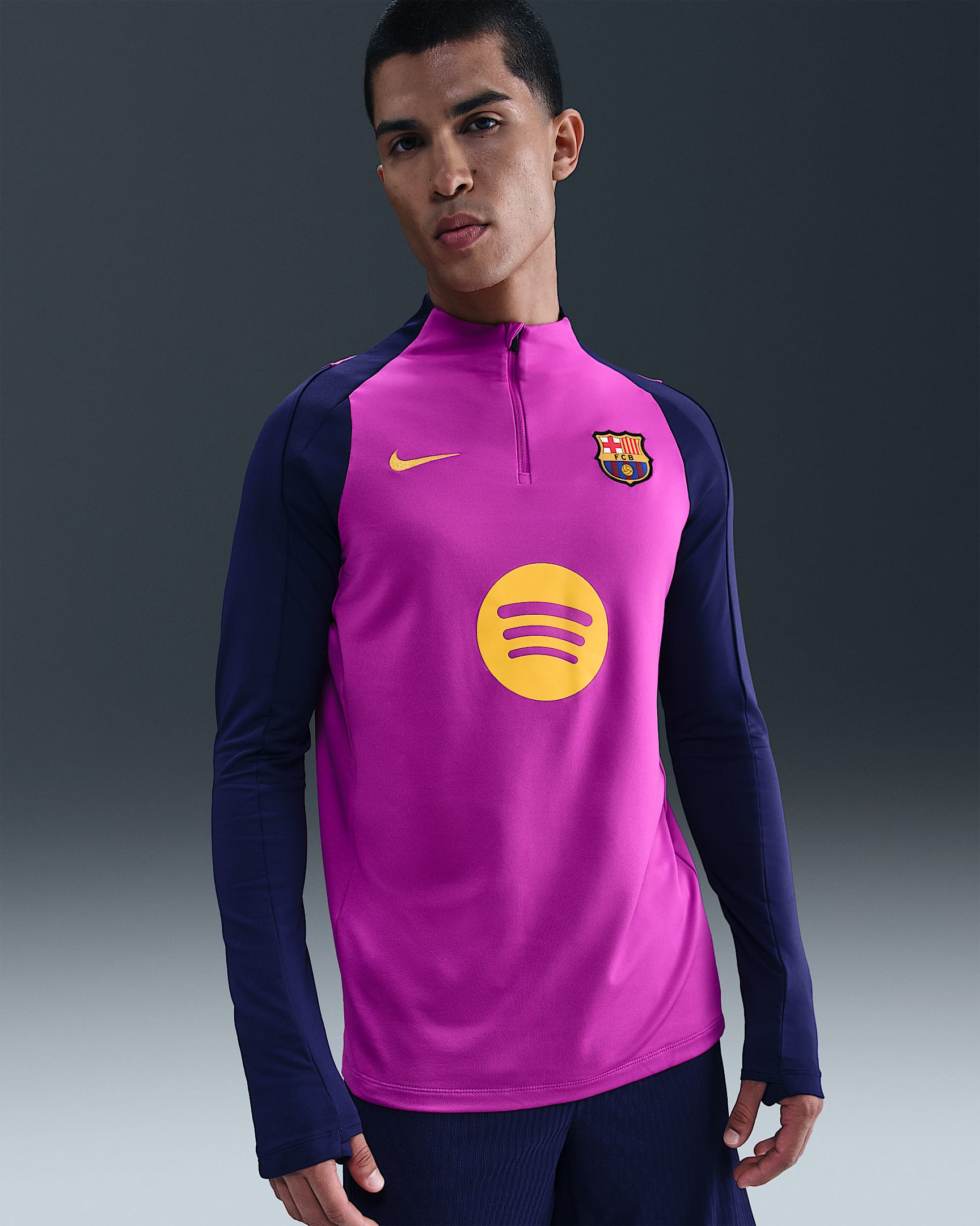 FC Barcelona Strike Men's Nike Dri-FIT Soccer Drill Top - Vivid Purple/Imperial Purple/Imperial Purple/Midwest Gold