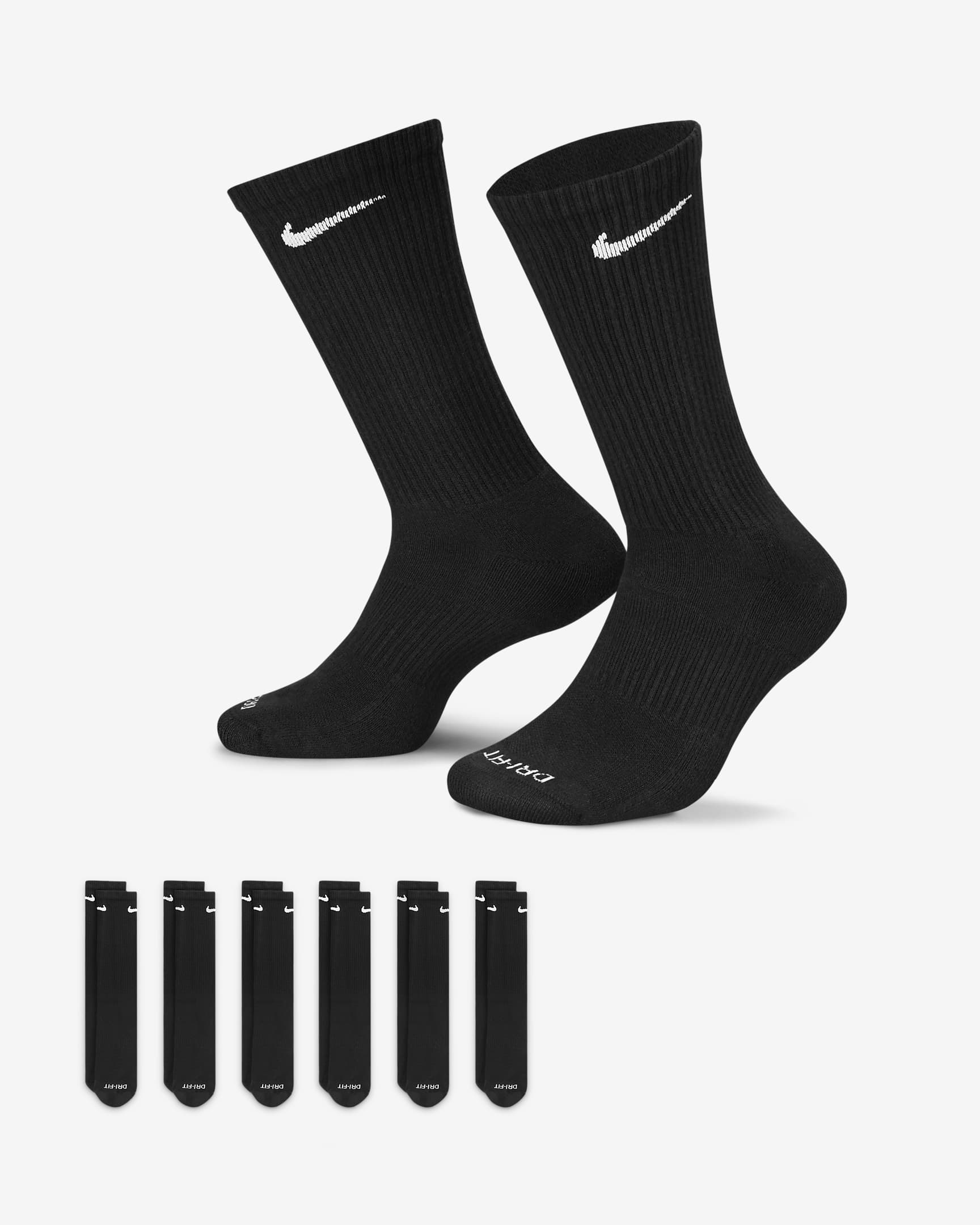 Nike Everyday Plus Cushioned Training Crew Socks (6 Pairs) - Black/White