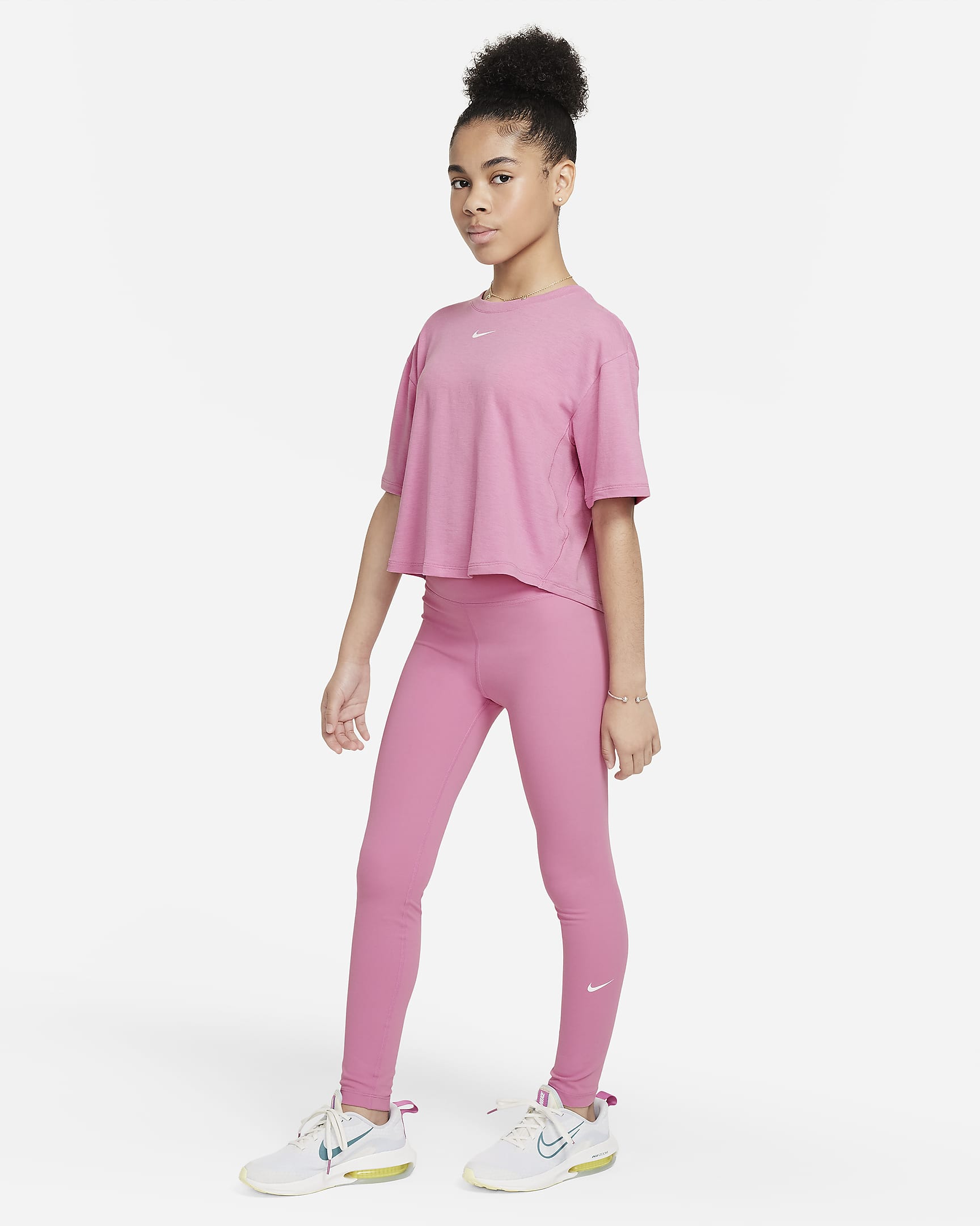 Nike One Leggings de talle alto Dri-FIT - Niña - Magic Flamingo/Blanco