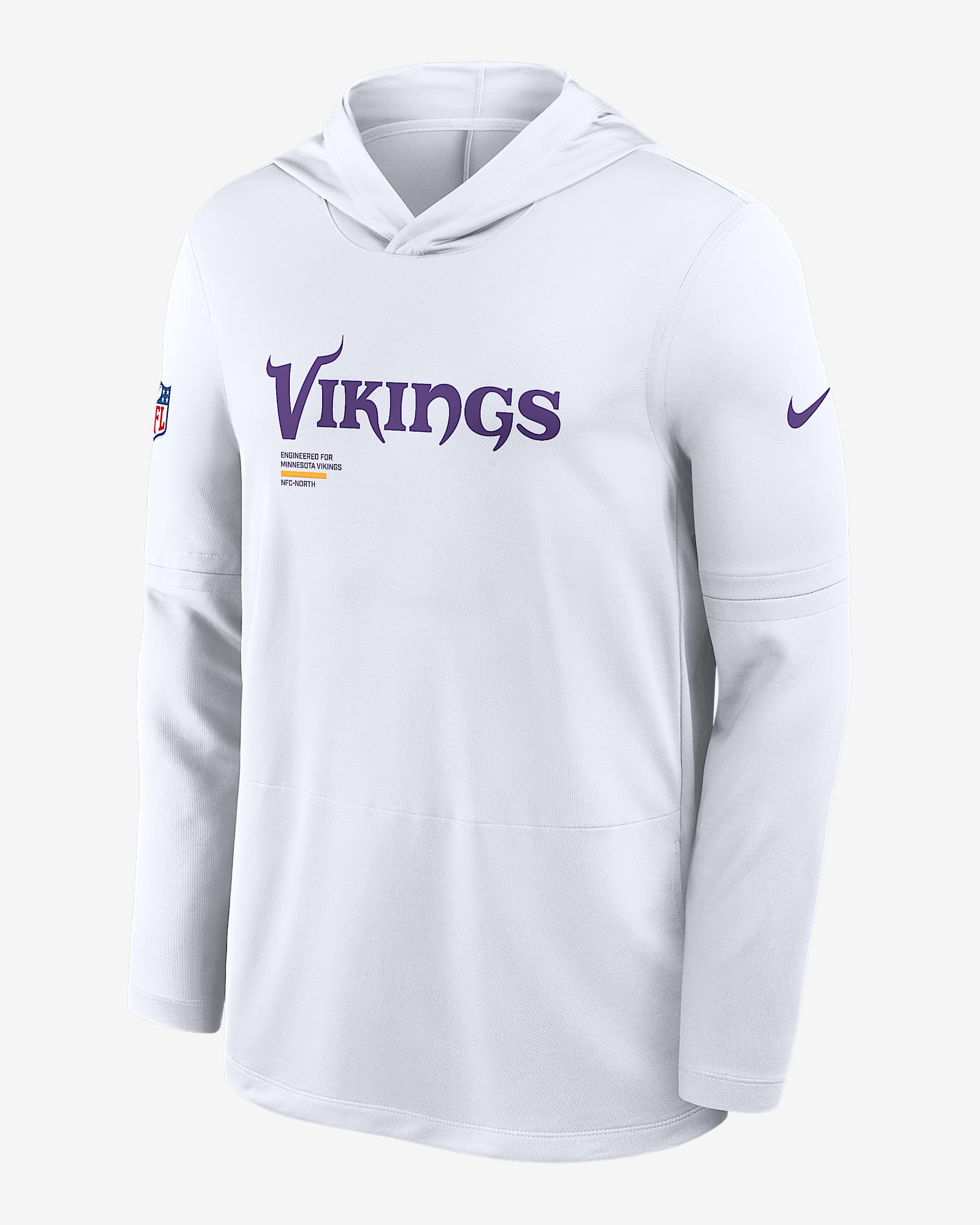 Playera de manga larga Nike Dri-FIT de la NFL con gorro para hombre Minnesota Vikings Pure Fury Sideline - Blanco