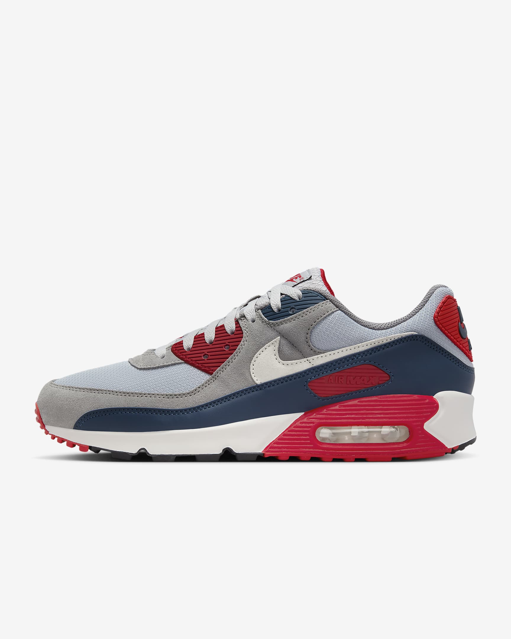 Nike Air Max 90 Men's Shoes - Light Smoke Grey/Armoury Navy/Fire Red/Phantom