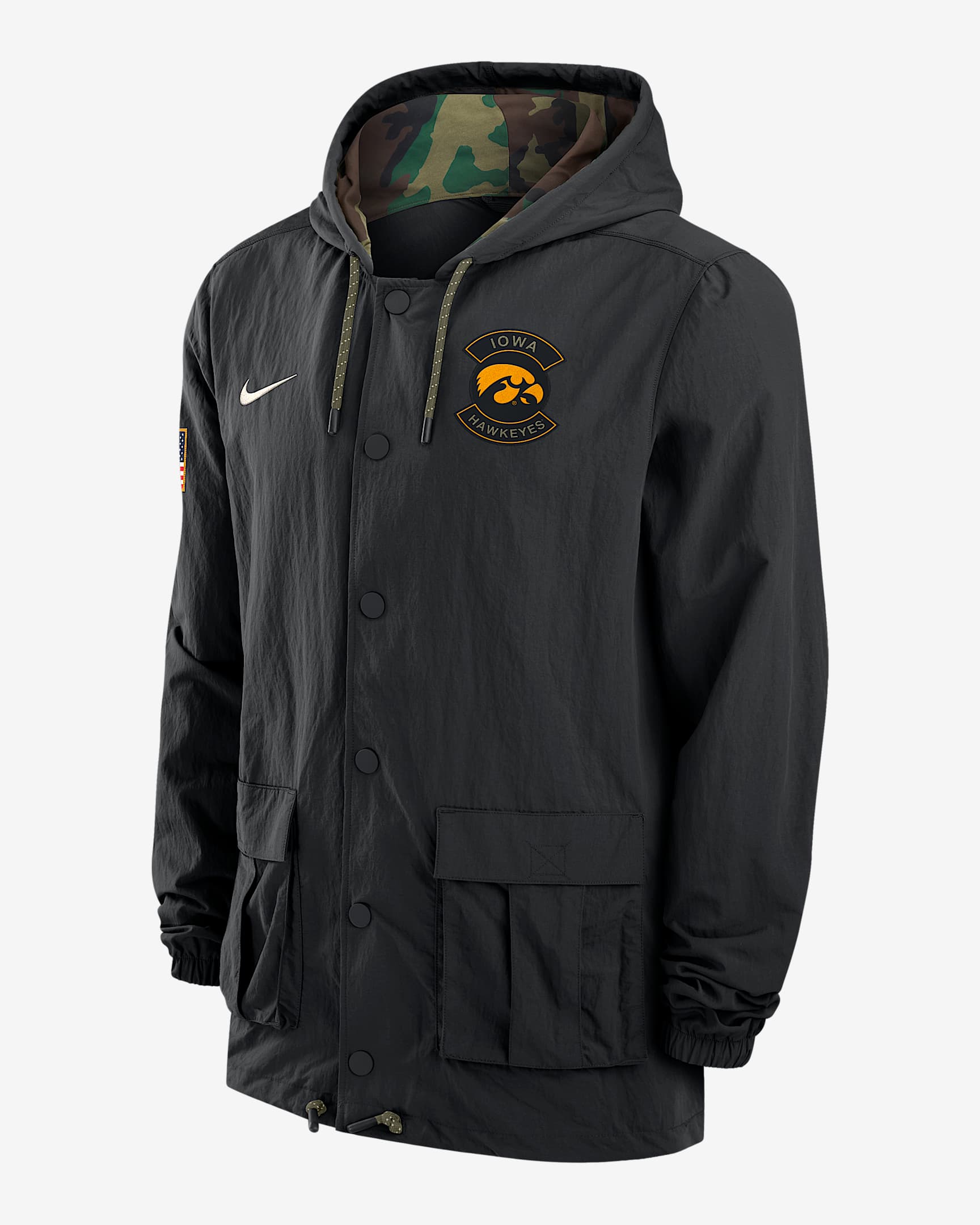 Iowa Men's Nike Full-Snap Hooded Military Jacket - Black