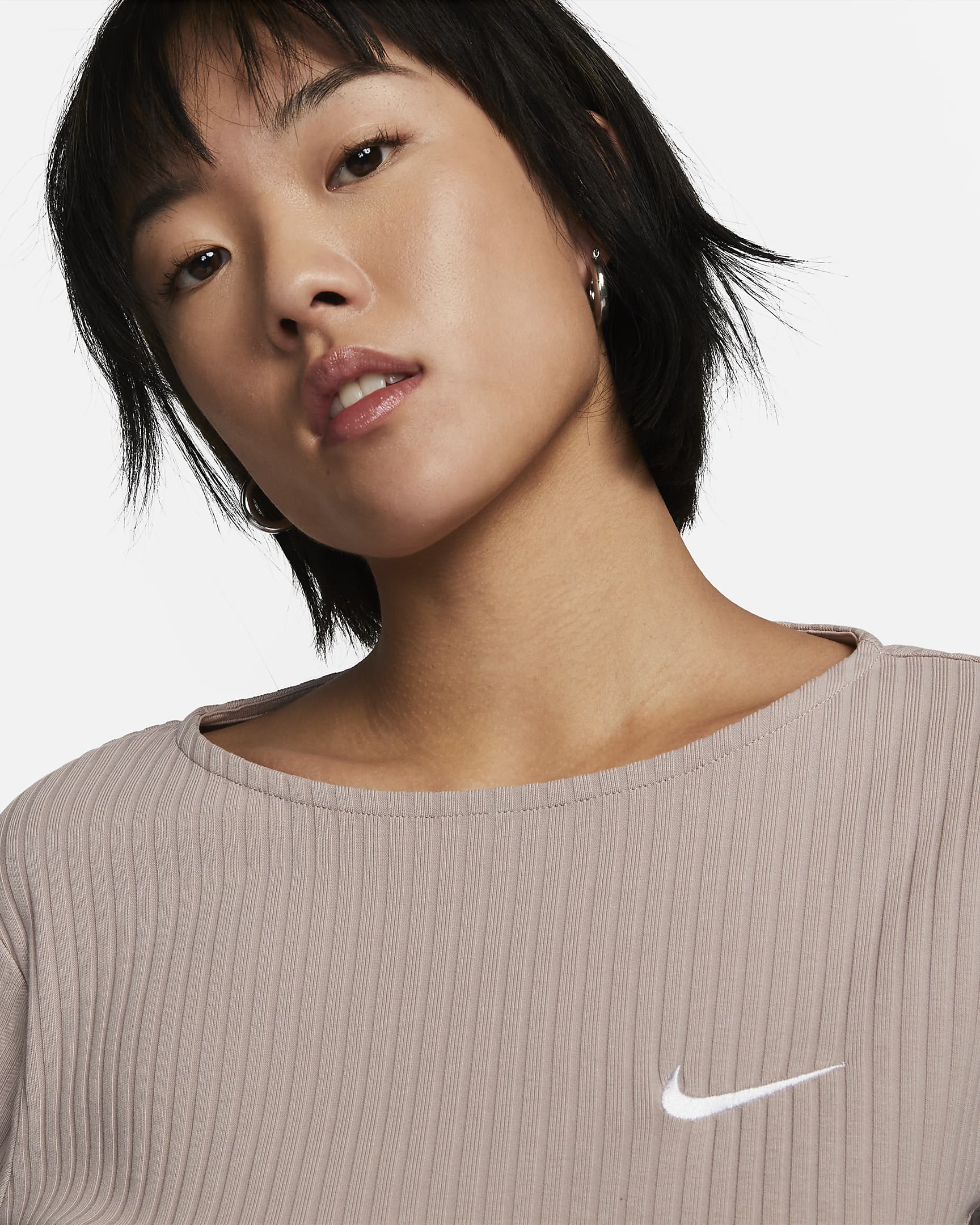 Nike Sportswear Women's Ribbed Jersey Long-Sleeve Top - Diffused Taupe/White