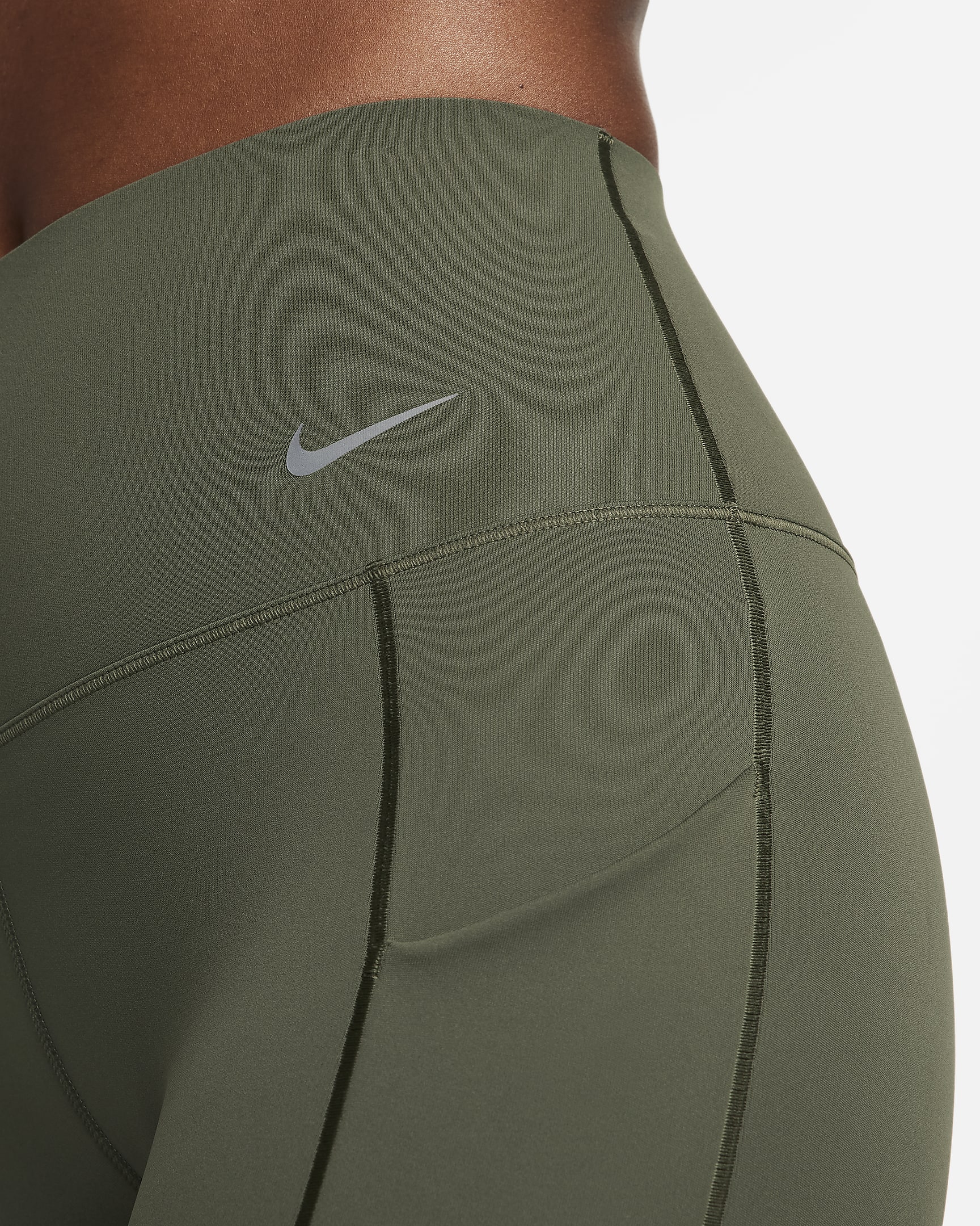 Nike Universa Women's Medium-Support High-Waisted 7/8 Leggings with Pockets - Cargo Khaki/Black