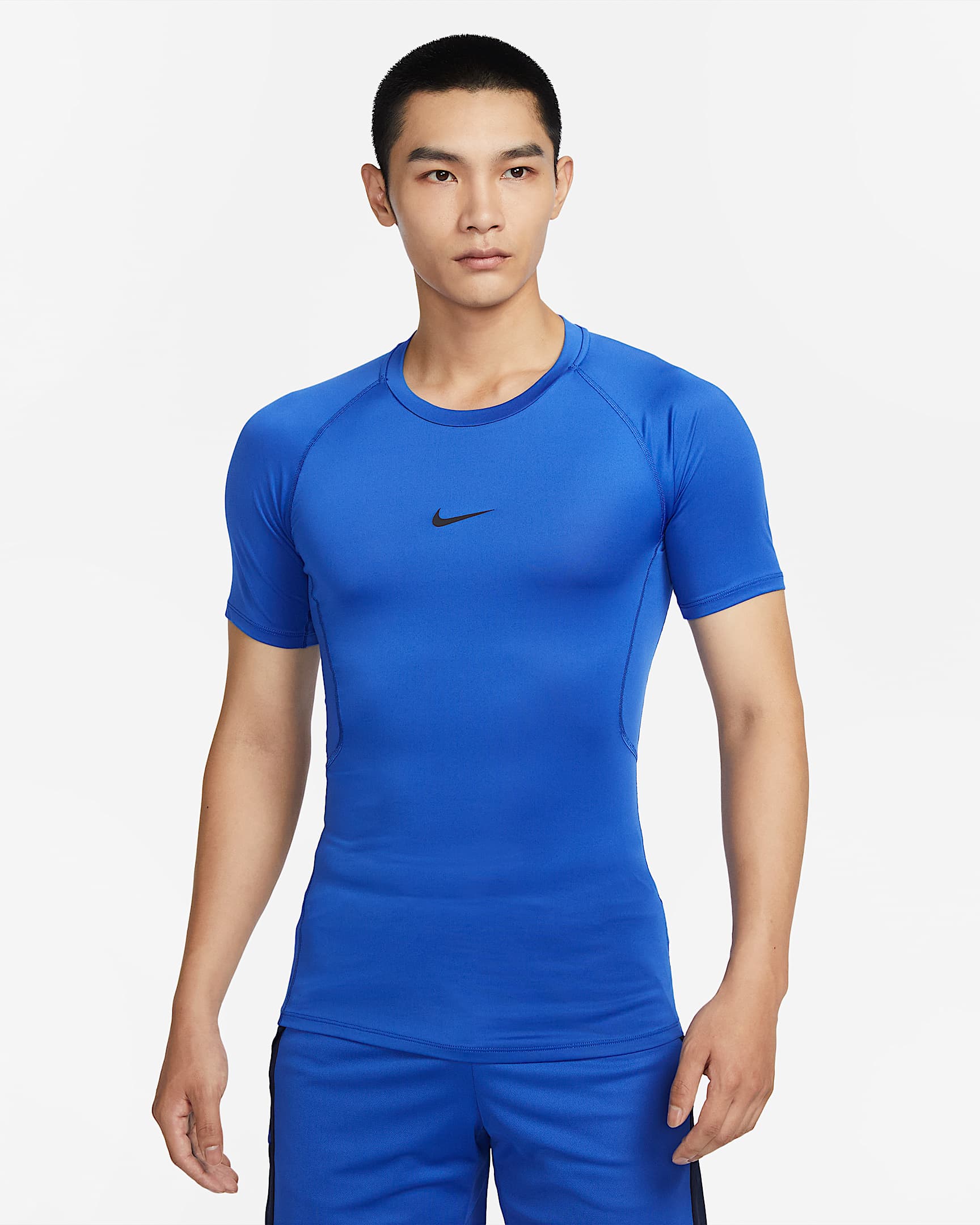 Nike Pro Dri-FIT strakke fitnesstop met korte mouwen voor heren - Game Royal/Zwart