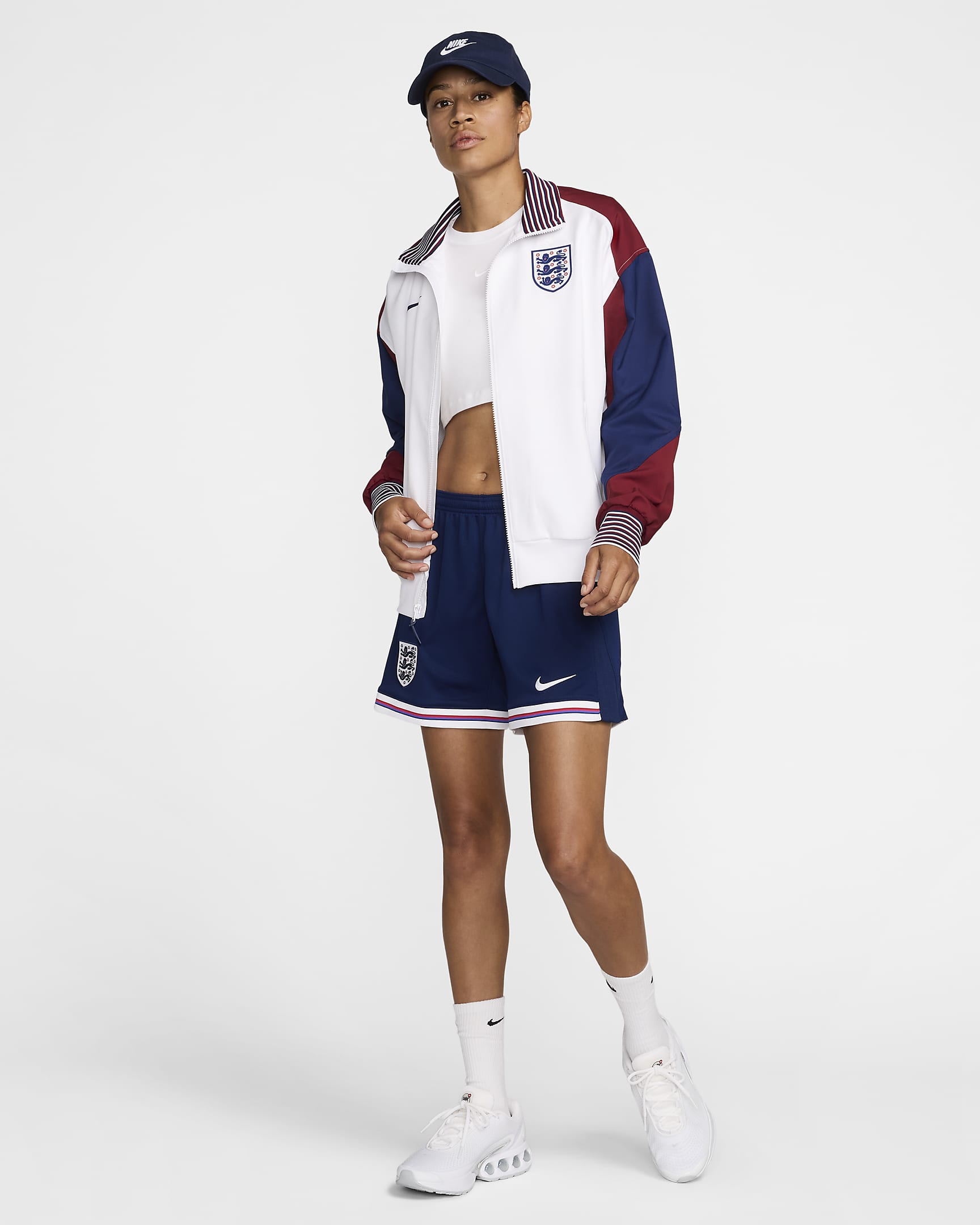 Casaco de futebol Nike Dri-FIT do equipamento principal Strike Inglaterra para mulher - Branco/Vermelho Team/Azul Void