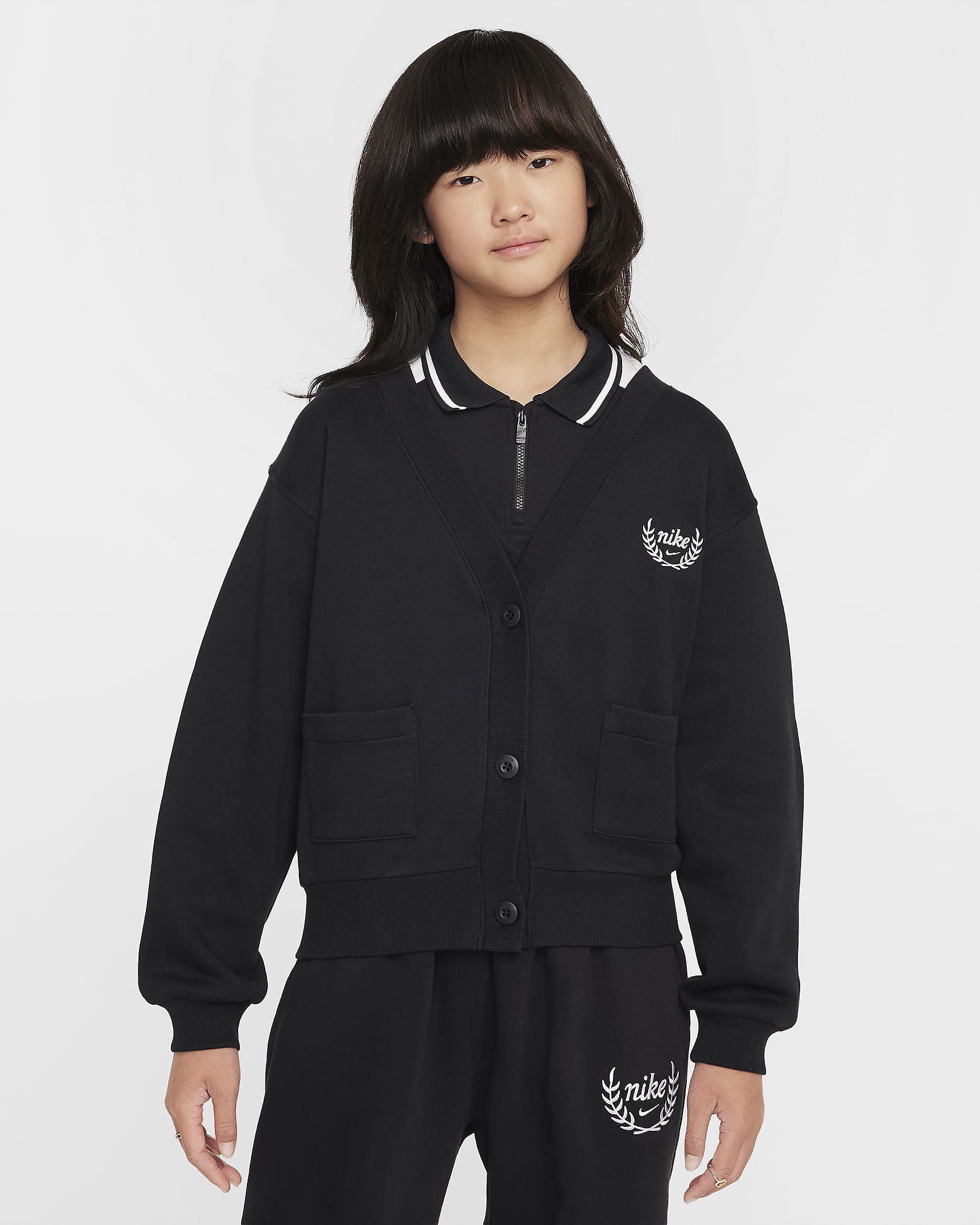 Nike Sportswear Club Fleece Girls' Cardigan - Black/White