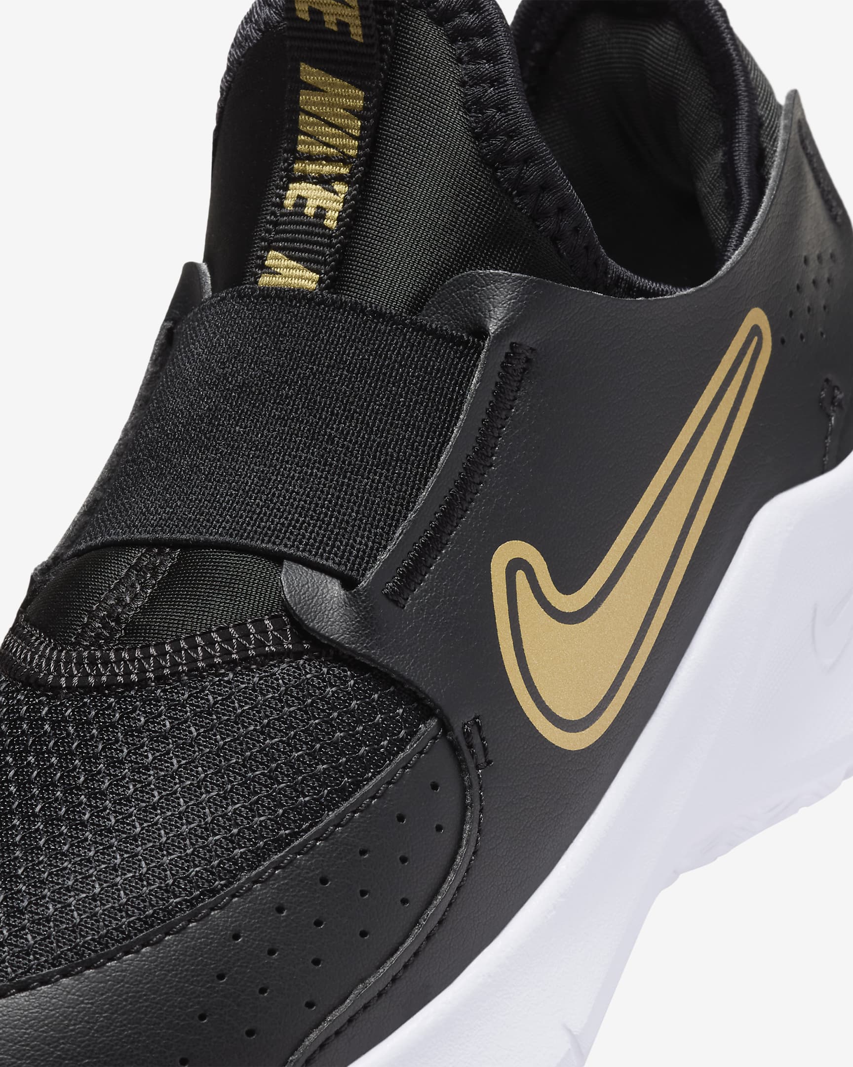 Nike Flex Runner 3-sko til mindre børn - sort/hvid/Metallic Gold