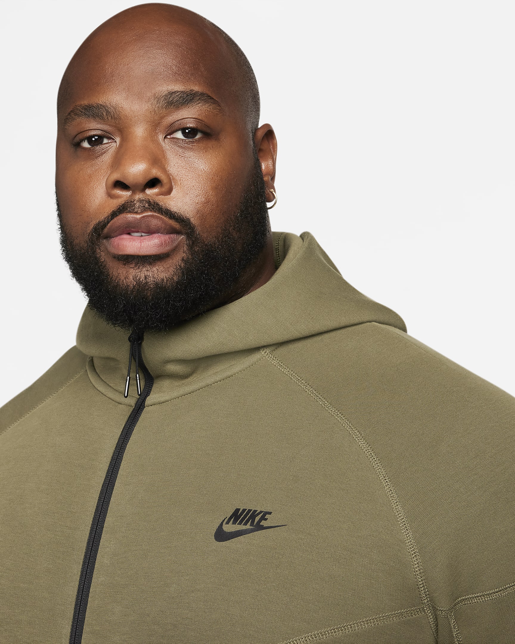 Nike Sportswear Tech Fleece Windrunner Tam Boy Fermuarlı Erkek Kapüşonlu Üst - Medium Olive/Siyah