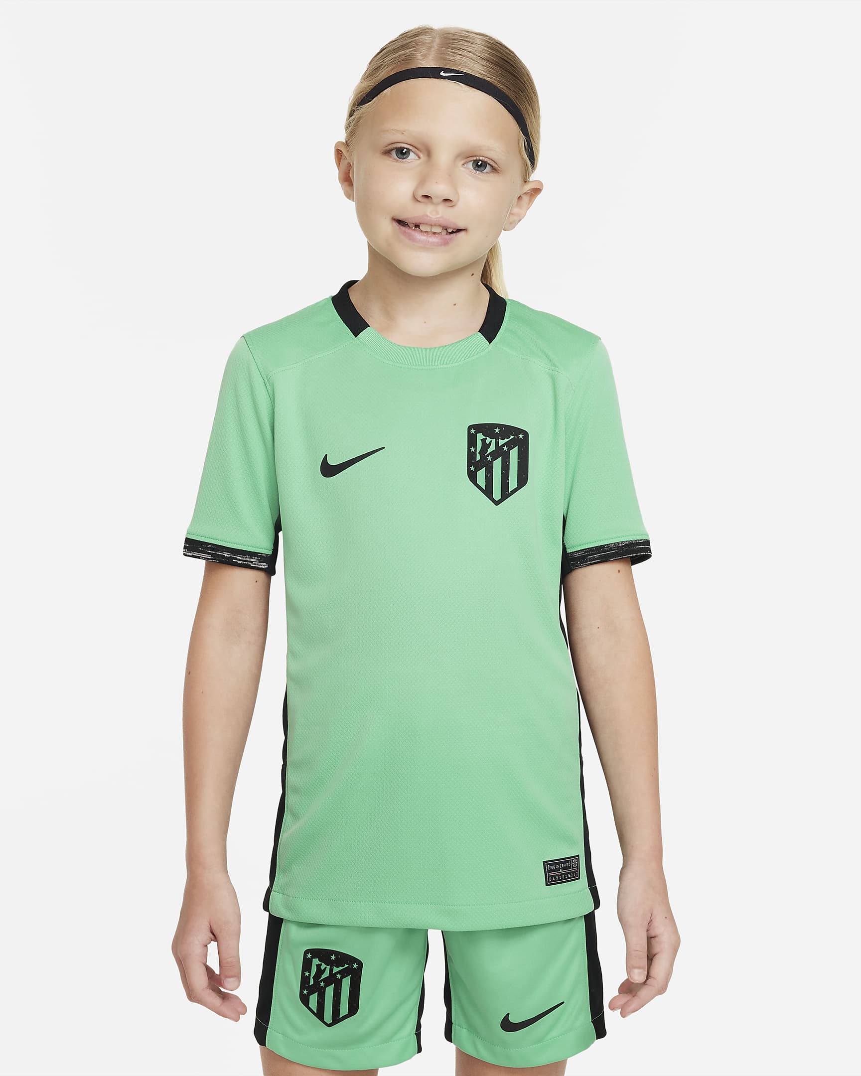 Atlético Madrid 2023/24 Stadium Third Nike Dri-FIT Fußballtrikot für ältere Kinder - Spring Green/Schwarz/Schwarz