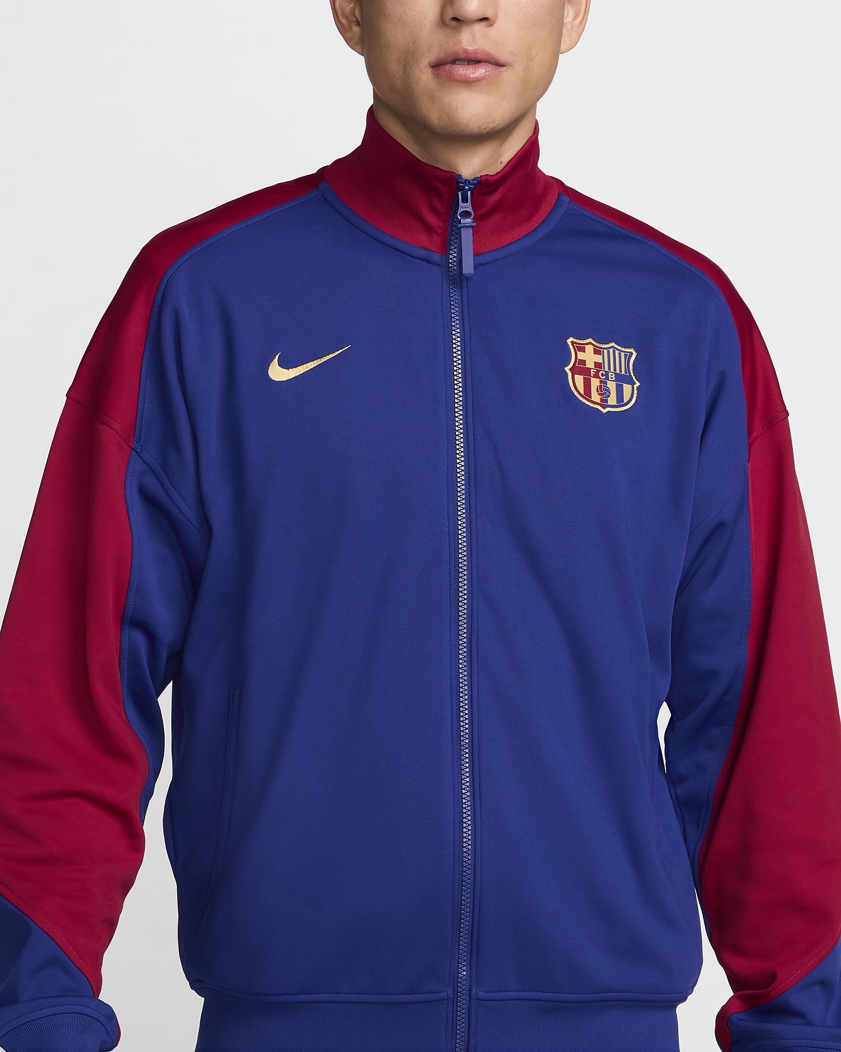 FC Barcelona Academy Pro Home Men's Nike Dri-FIT Soccer Anthem Jacket - Deep Royal Blue/Noble Red/Club Gold