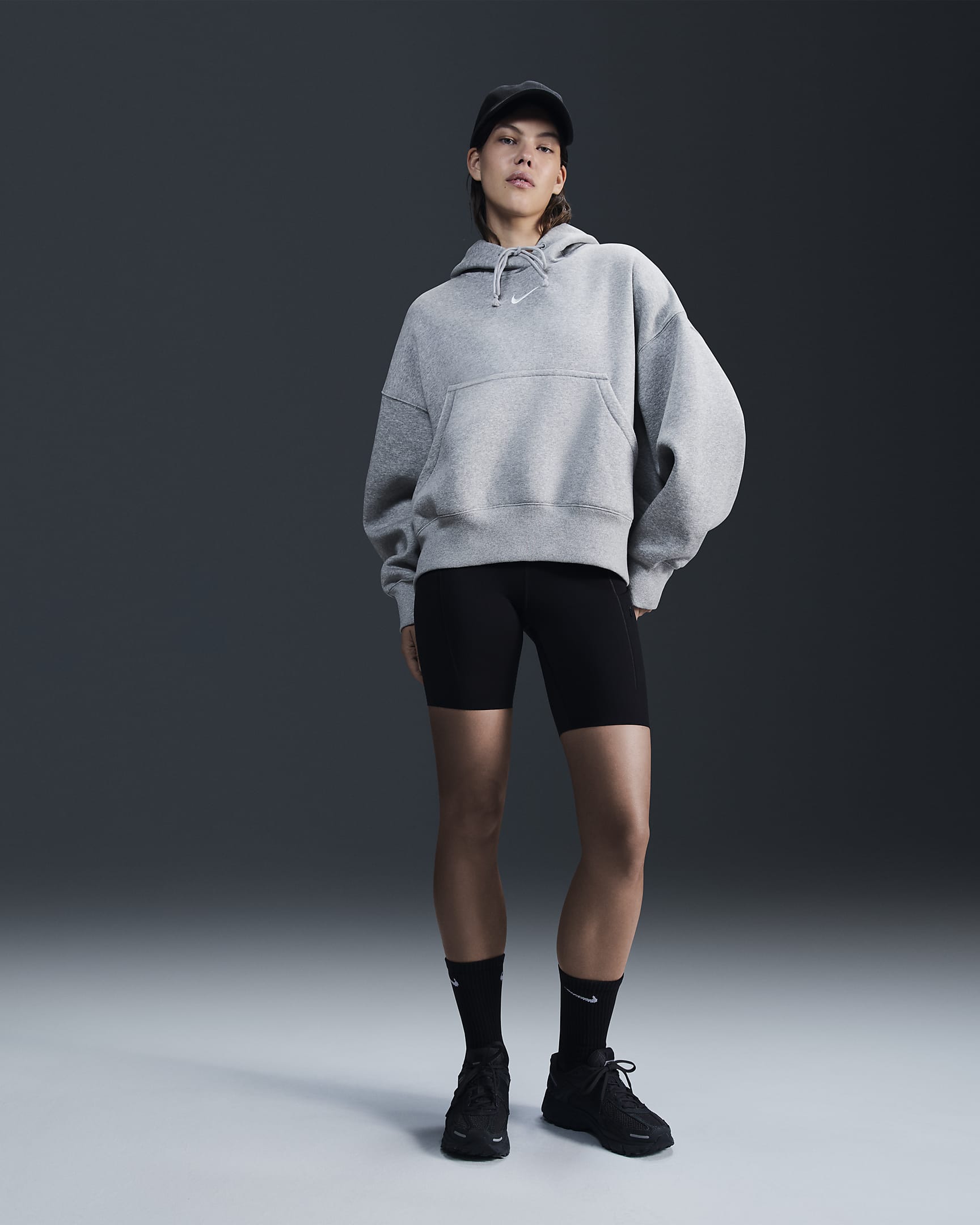 Huvtröja i extra oversize-modell Nike Sportswear Phoenix Fleece för kvinnor - Dark Grey Heather/Sail