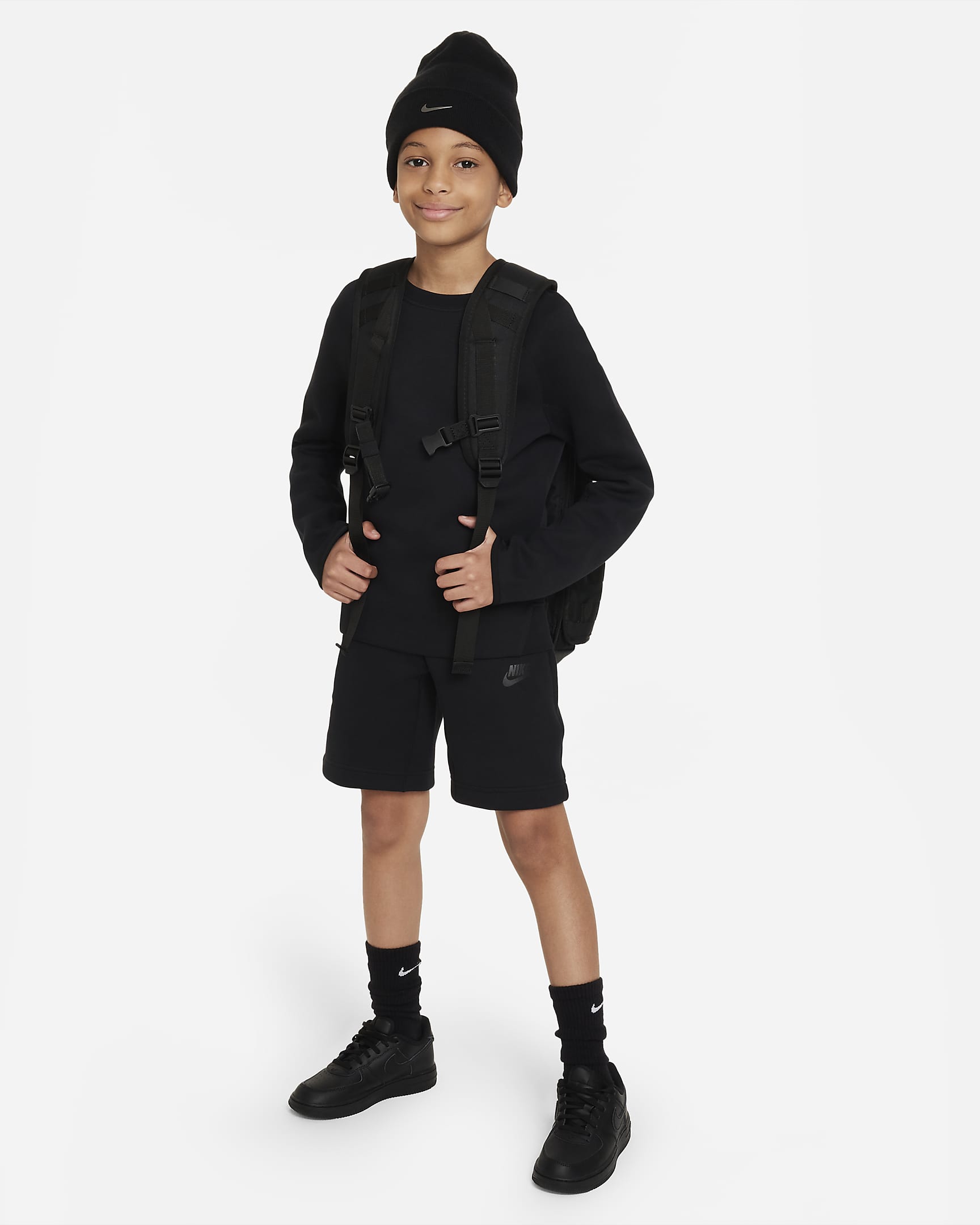 Nike Tech Fleece Older Kids' (Boys') Shorts - Black/Black/Black