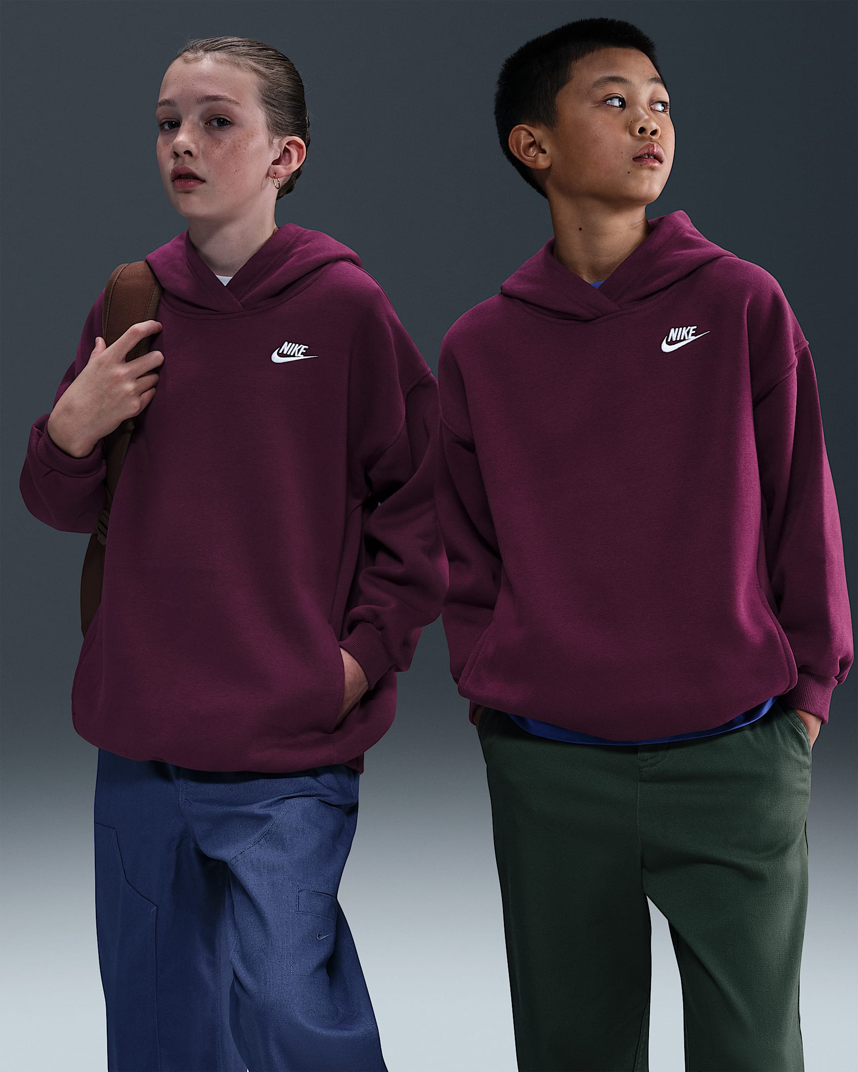 Nike Sportswear Club Fleece Big Kids' Oversized Pullover Hoodie - Bordeaux/Bordeaux/White