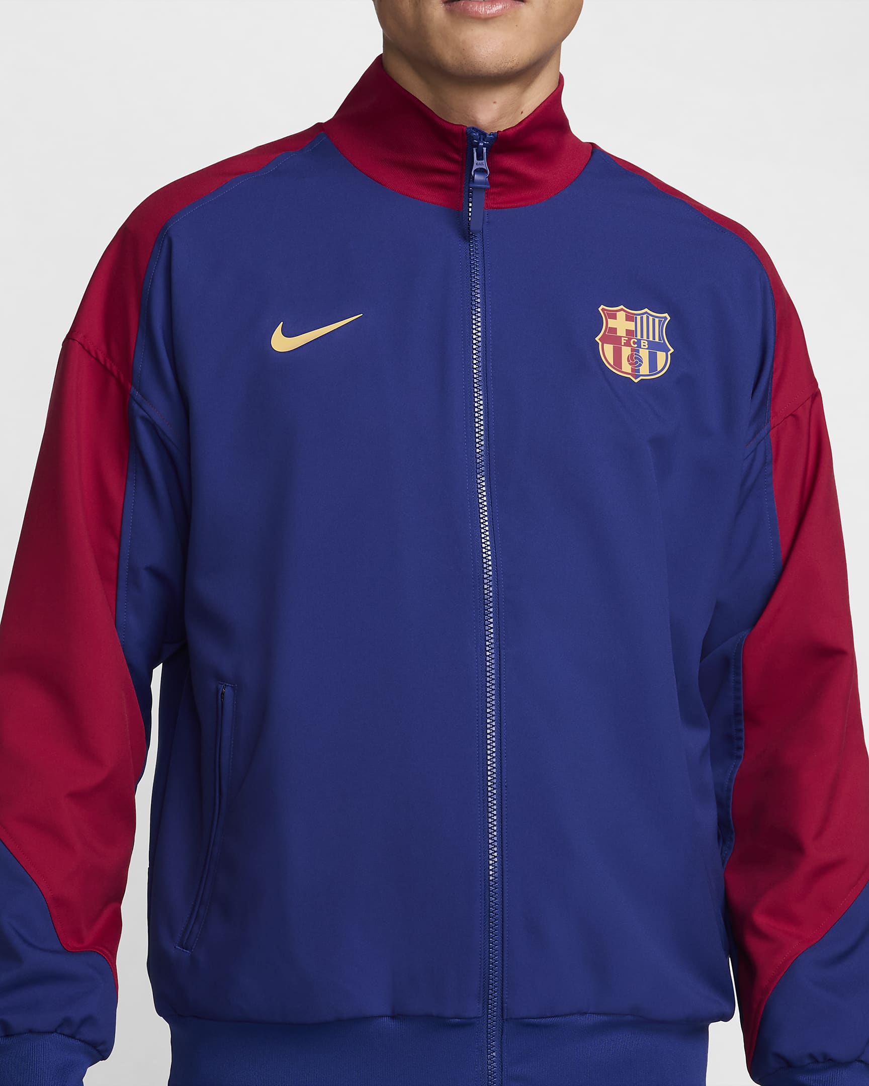 Pánská domácí fotbalová bunda Nike Dri-FIT FC Barcelona Strike - Deep Royal Blue/Noble Red/Club Gold