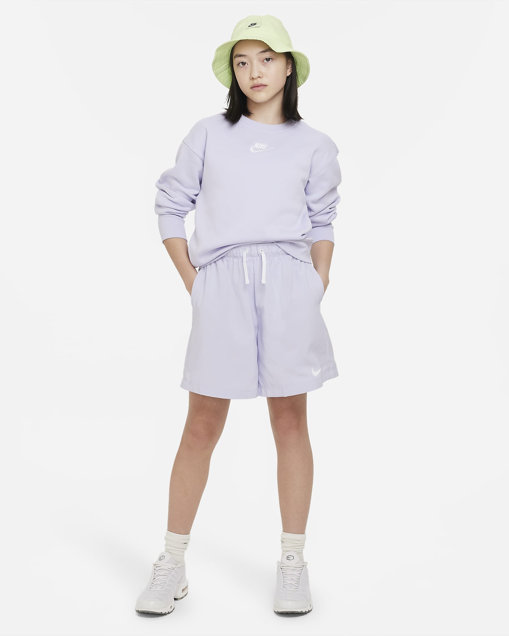 Nike Sportswear Trend 大童 (女童) 高腰梭織短褲 - Oxygen Purple/白色/白色