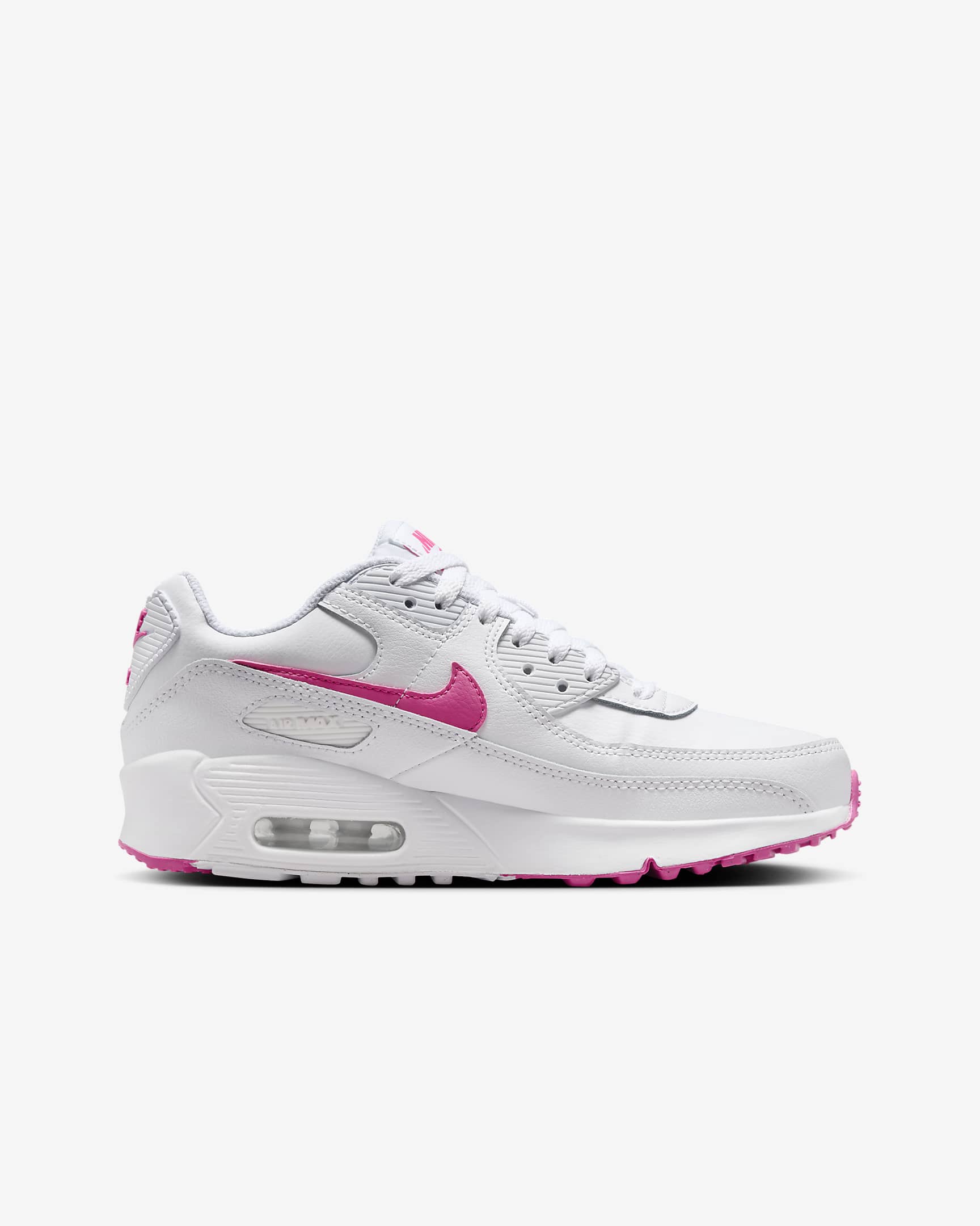 Nike Air Max 90 Big Kids' Shoes - White/Laser Fuchsia