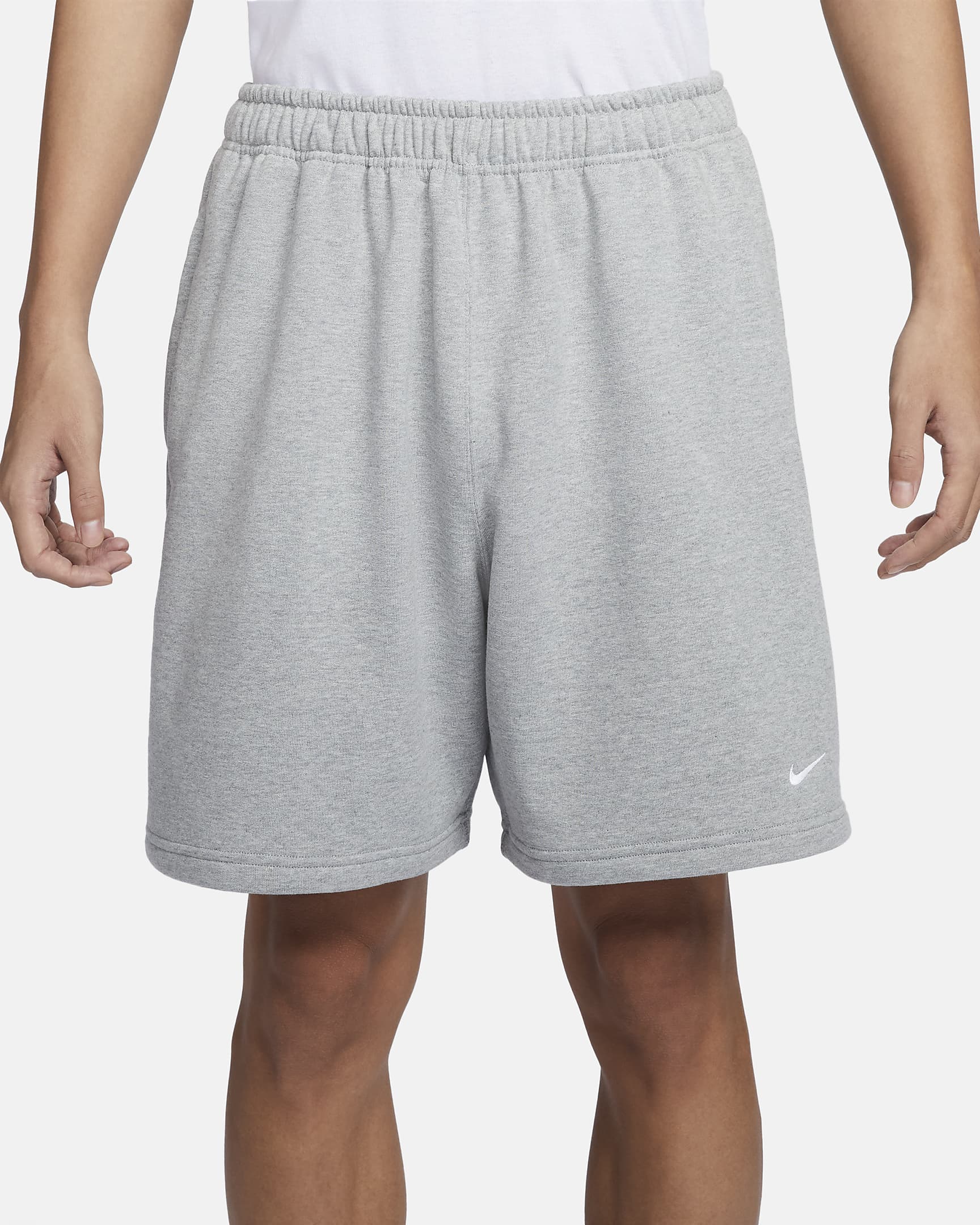 Nike Solo Swoosh Men's French Terry Shorts - Dark Grey Heather/White