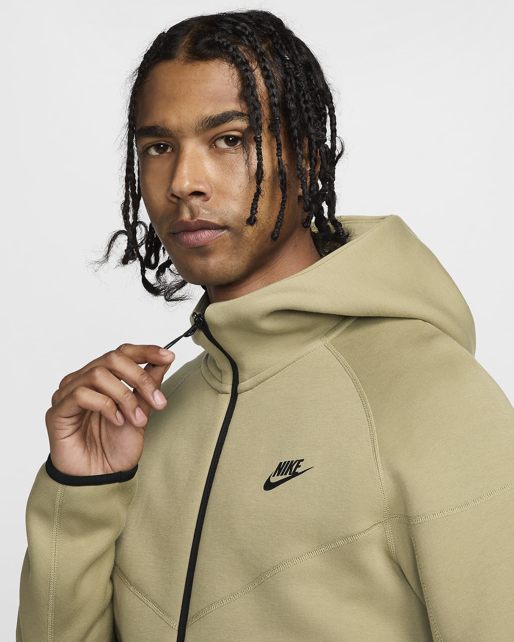 Nike Sportswear Tech Fleece Windrunner Herren-Hoodie mit durchgehendem Reißverschluss - Neutral Olive/Schwarz