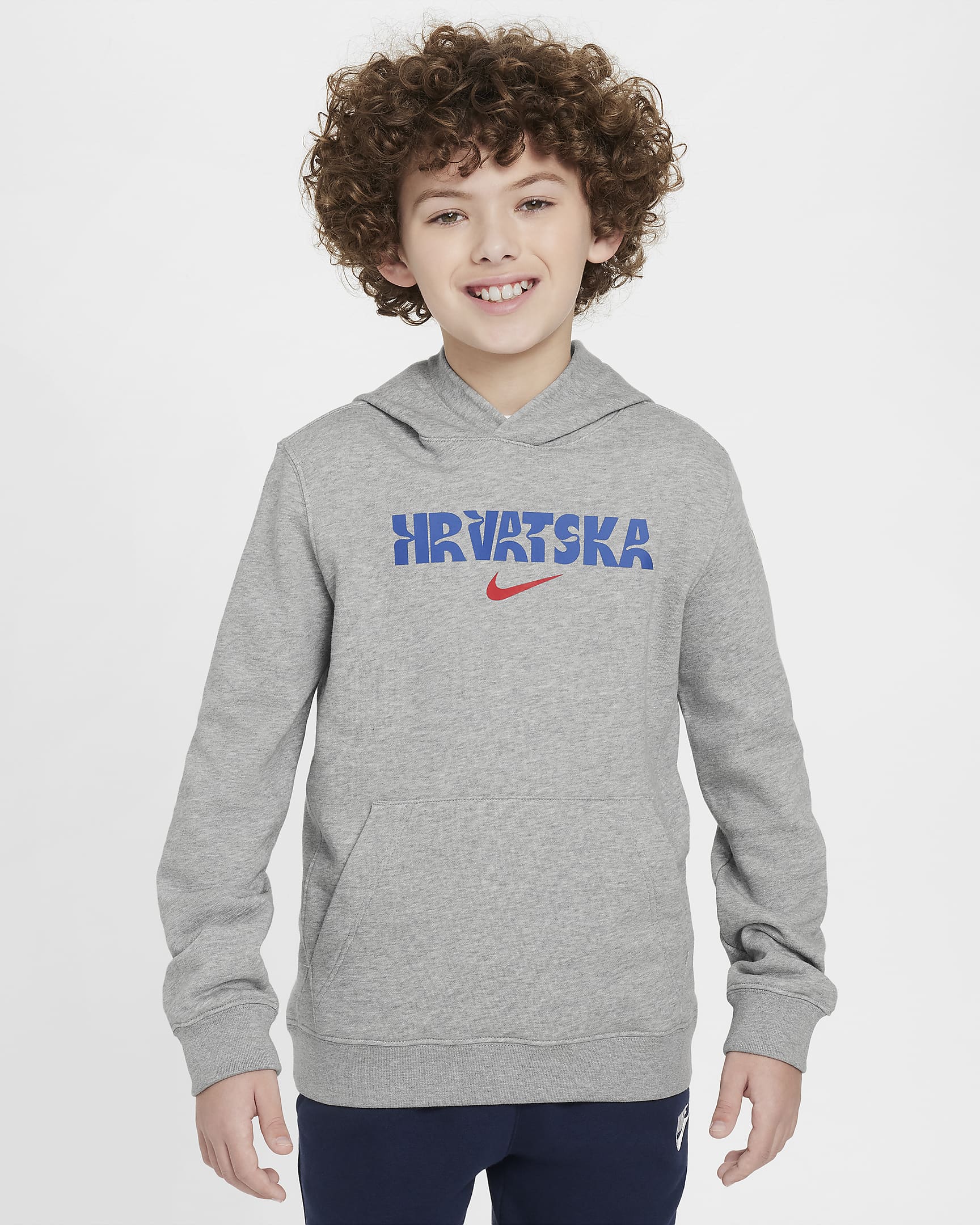 Croatia Club Fleece Older Kids' Nike Football Pullover Hoodie - Dark Grey Heather/University Red