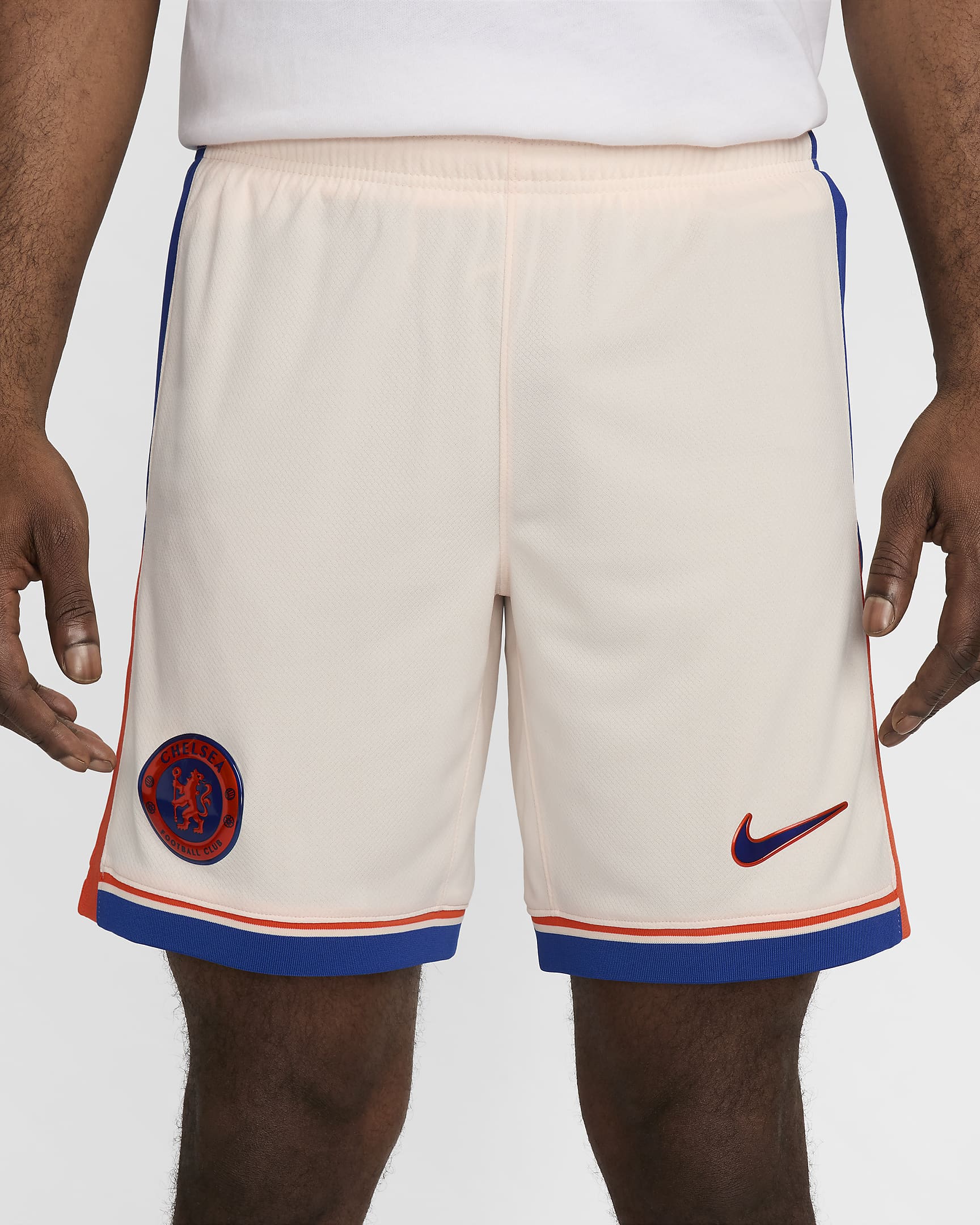 Chelsea F.C. 2024/25 Stadium Away Nike Dri-FIT Replica-fodboldshorts til mænd - Guava Ice/Team Orange/Rush Blue