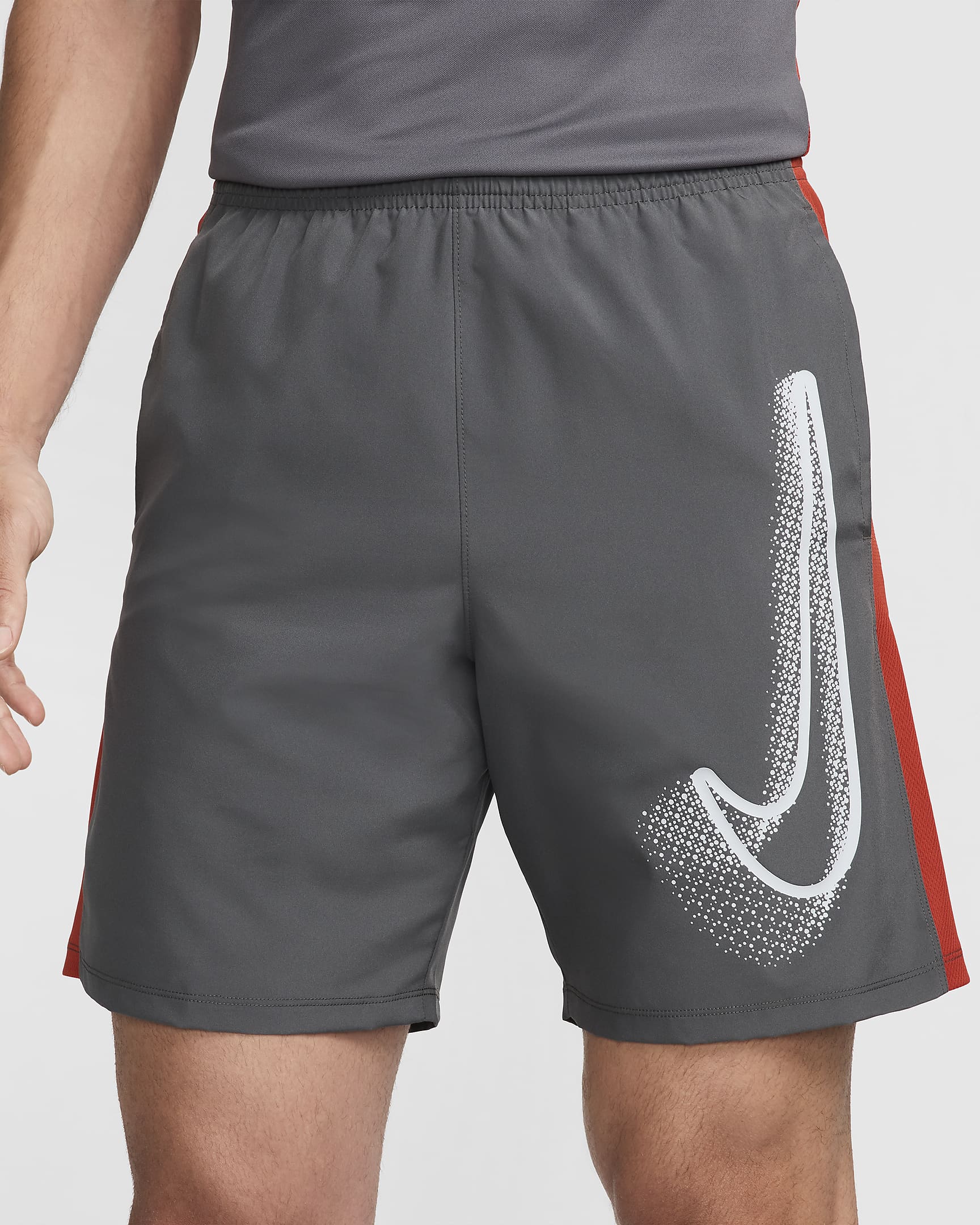 Shorts de fútbol para hombre Nike Academy - Gris hierro/Rojo dragón/Platino puro