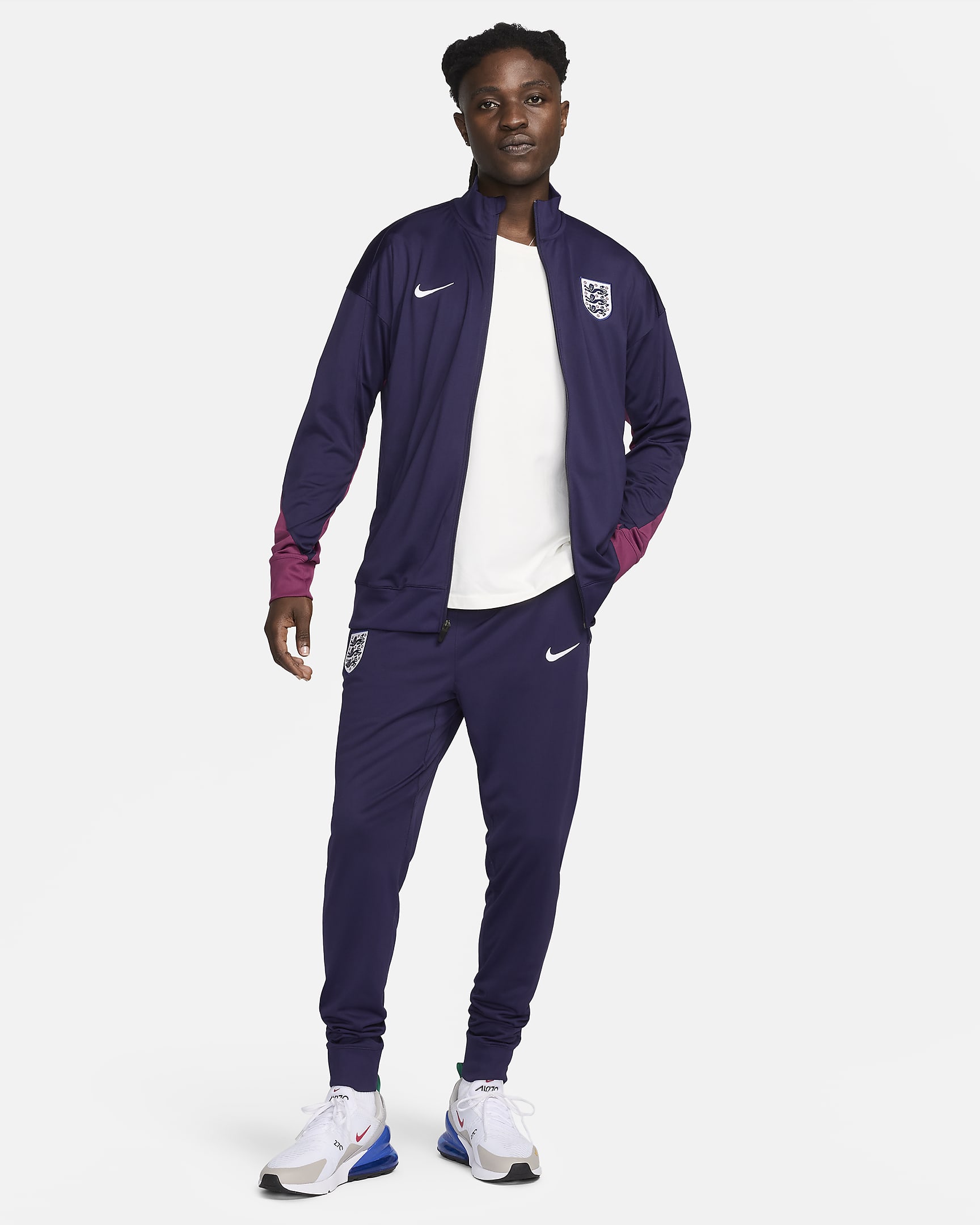 England Strike Nike Dri-FIT strikket fotballtracksuit til herre - Purple Ink/Rosewood/Hvit