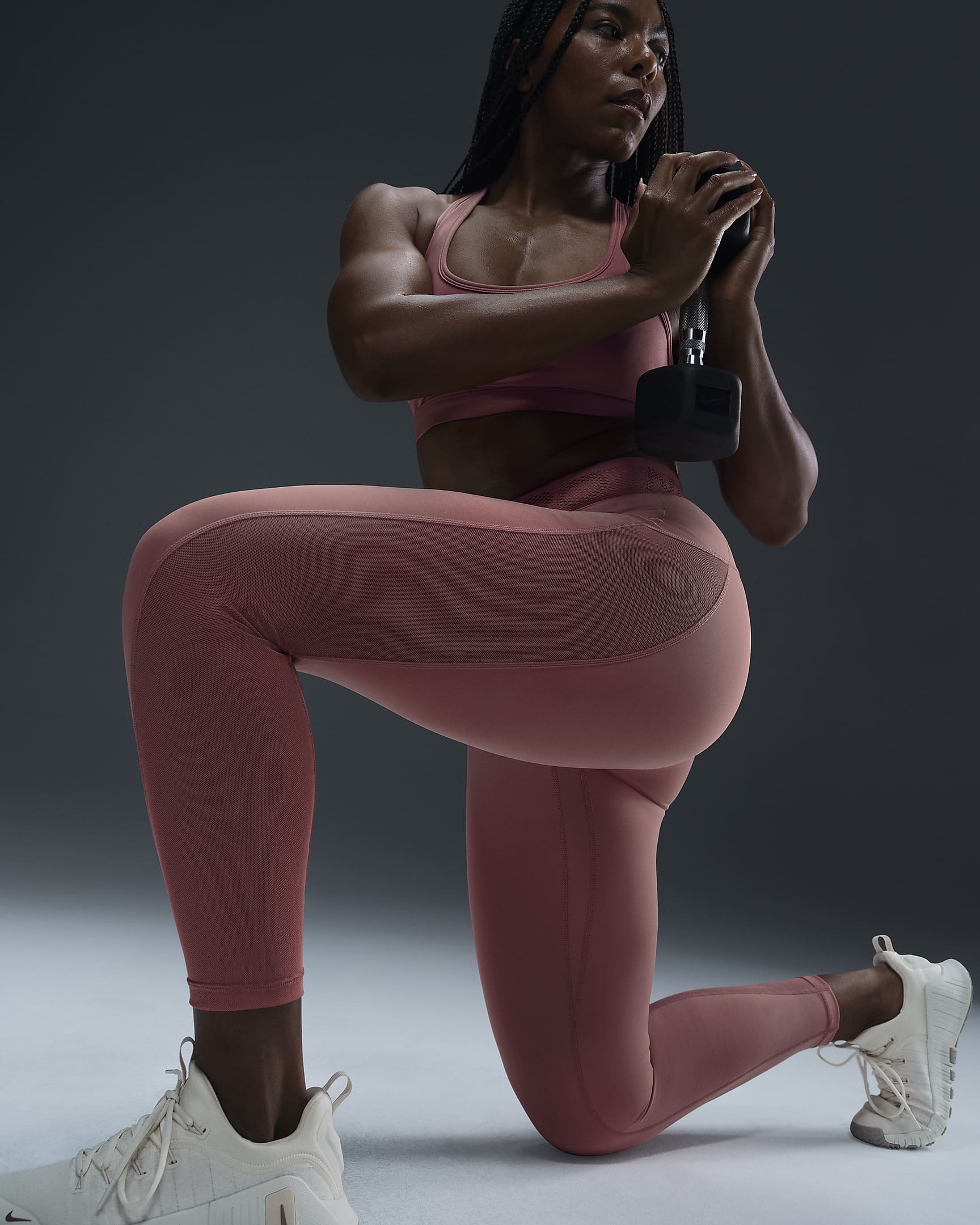 Nike Pro Women's Mid-Rise 7/8 Mesh-Panelled Leggings - Canyon Pink/White