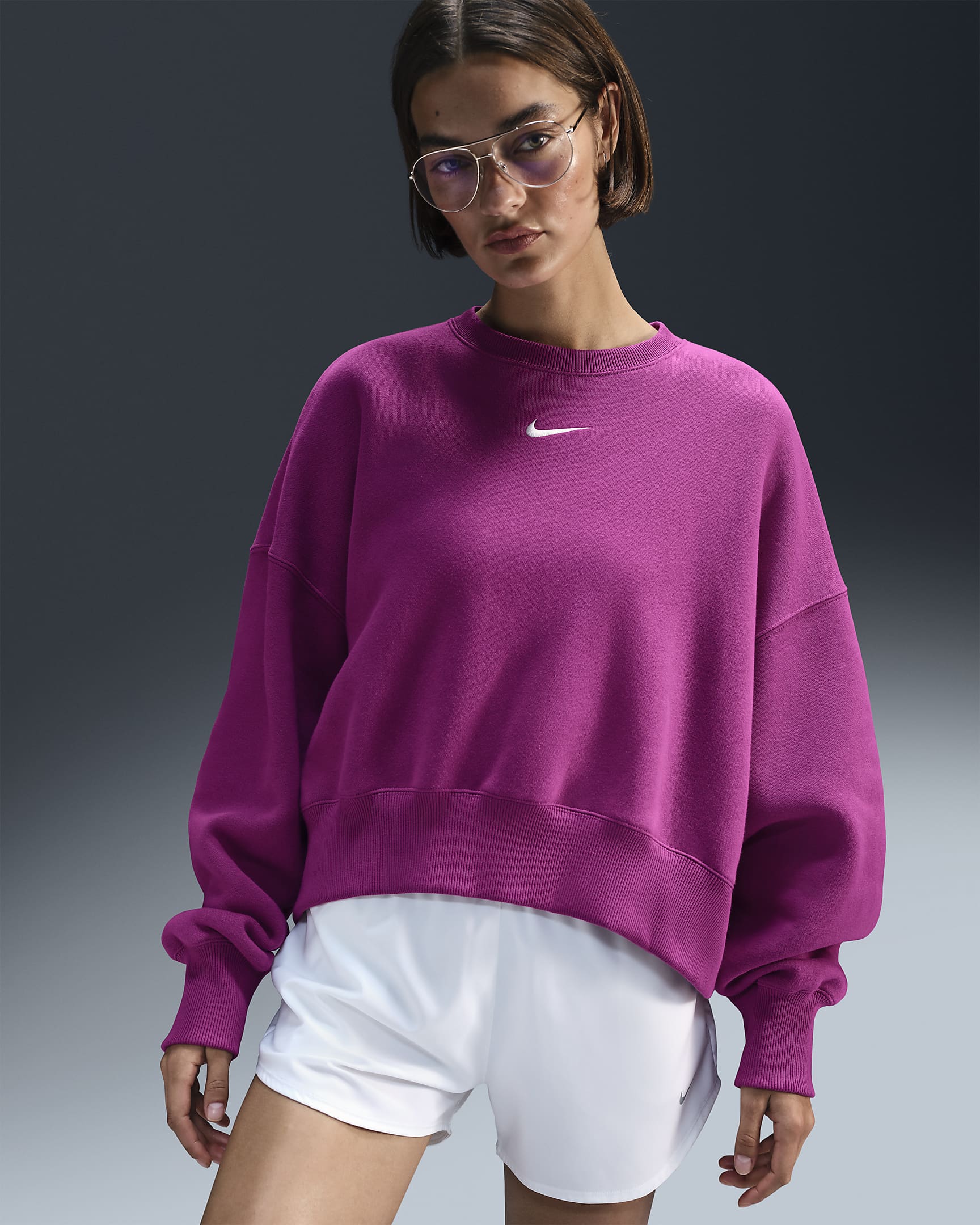 Nike Sportswear Phoenix Fleece extrán túlméretezett, kerek nyakkivágású női pulóver - Hot Fuchsia/Sail