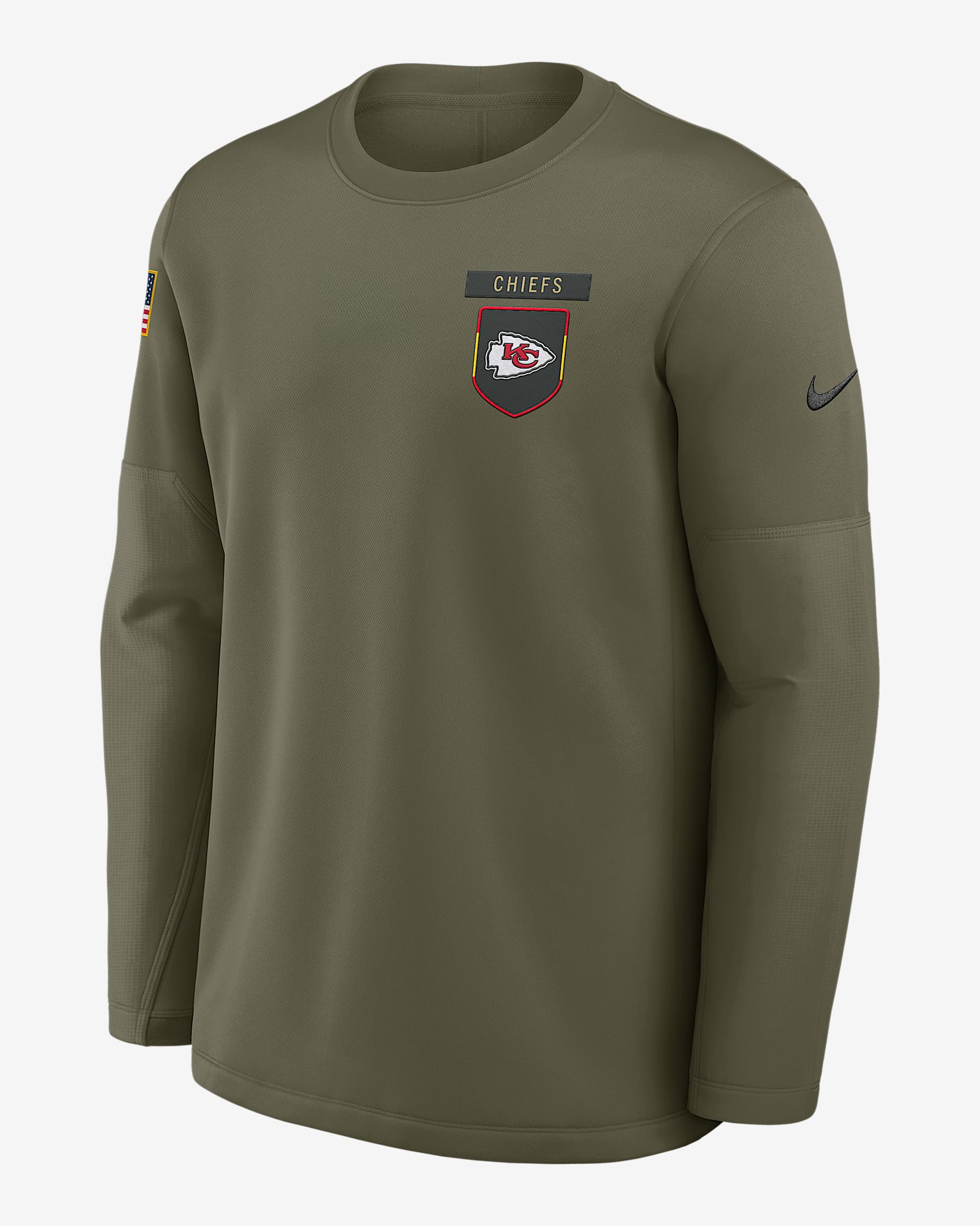 Kansas City Chiefs Salute to Service Sideline Triumphant Win Coach Men's Nike NFL Pullover Crew - Olive