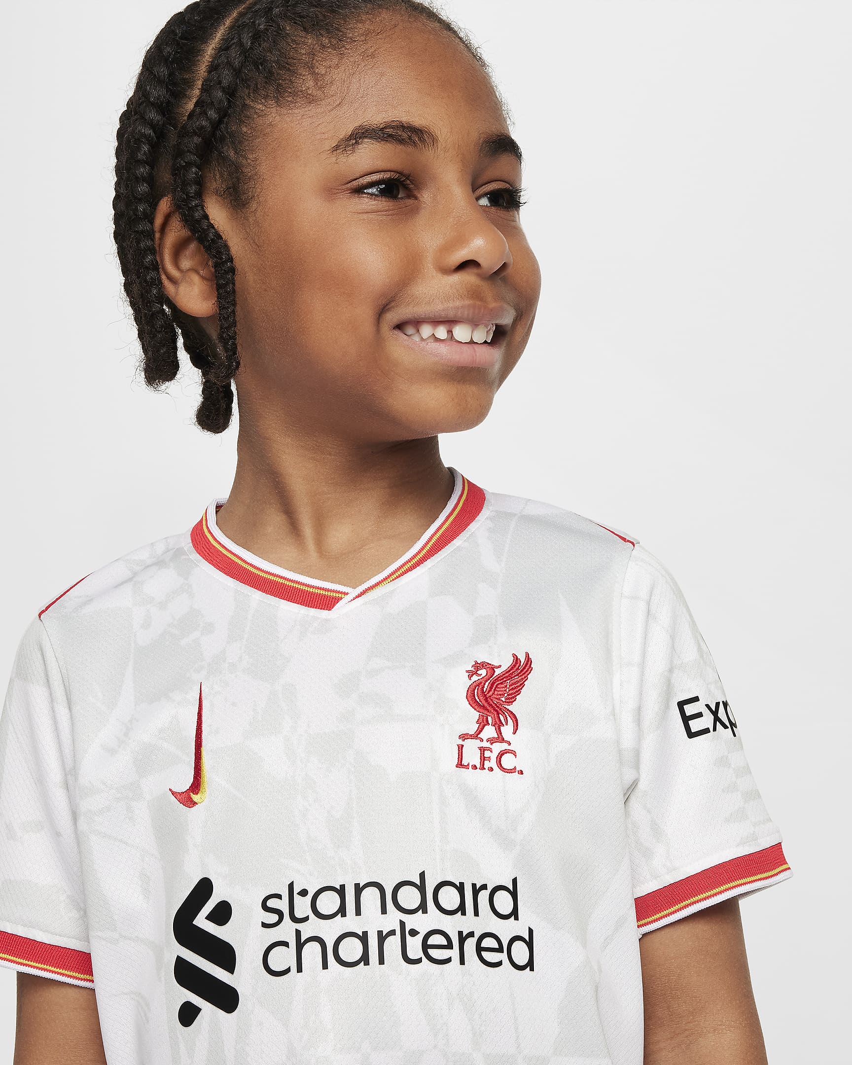 Tercera equipació Stadium Liverpool FC 2024/25 Equipació de futbol de tres peces Replica Nike - Nen/a petit/a - Blanc/Pure Platinum/Negre/Global Red