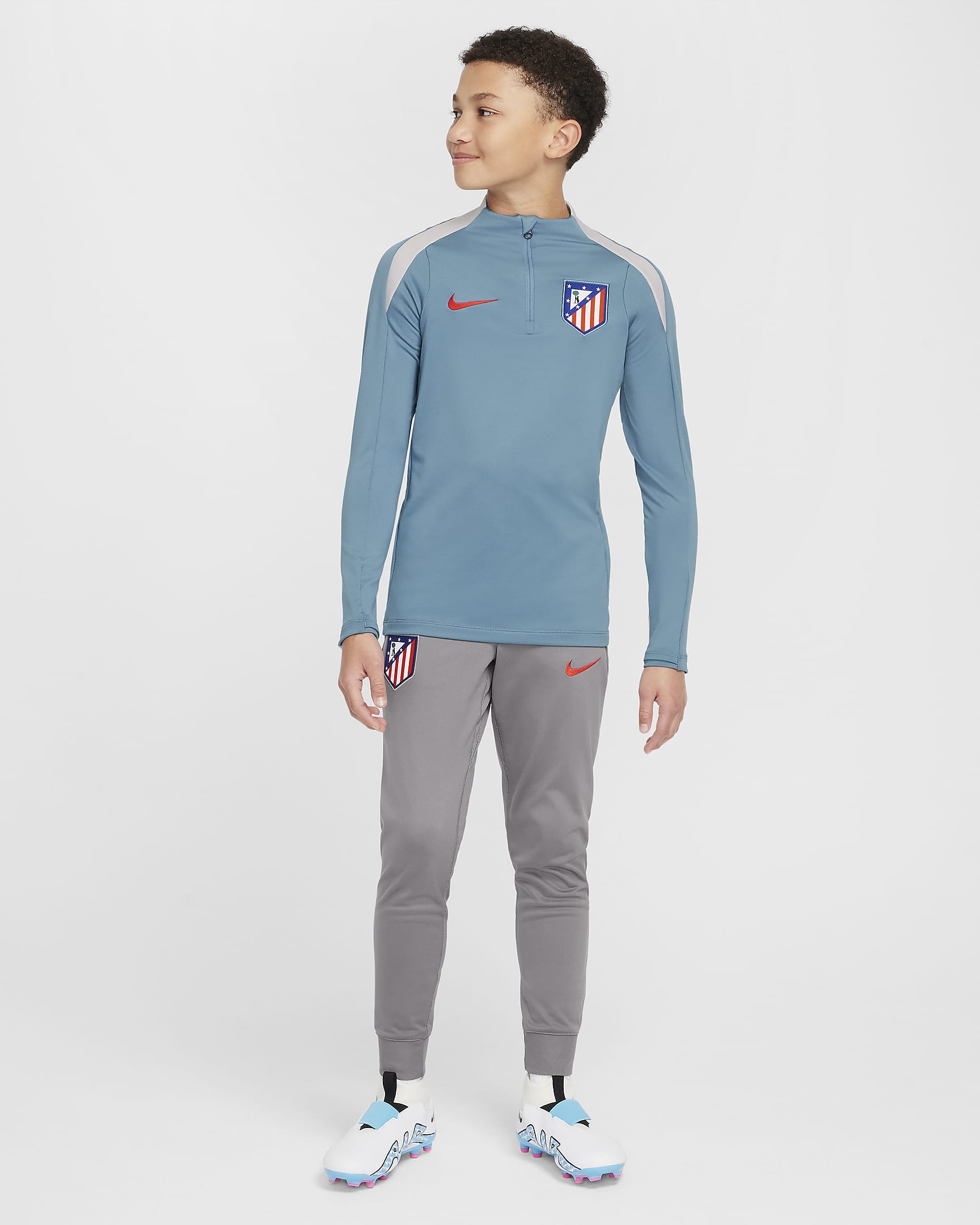 Haut d'entraînement de football Nike Dri-FIT Atlético Madrid Strike pour ado - Noise Aqua/Light Iron Ore/Light Crimson