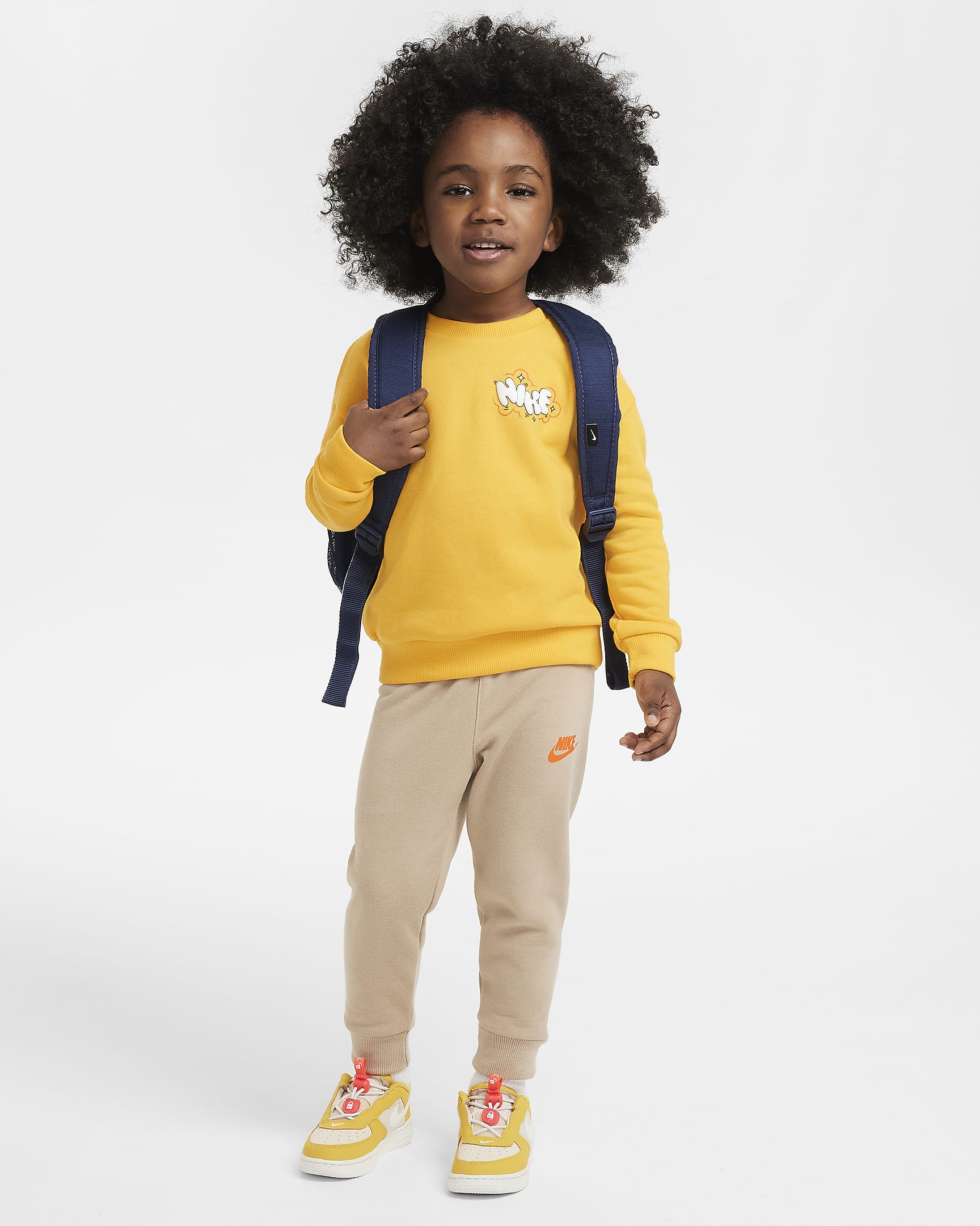 Conjunto de sudadera de cuello redondo de French Terry estampada infantil Nike Sportswear Create Your Own Adventure - Cáñamo