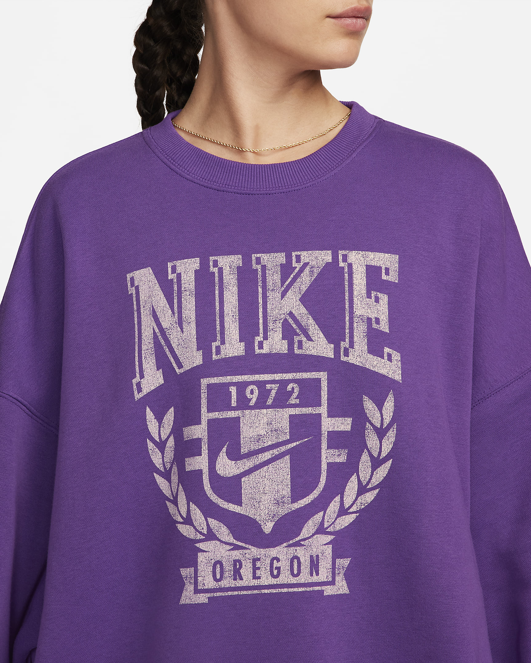 Sweat oversize à col ras-du-cou en tissu Fleece Nike Sportswear pour femme - Purple Cosmos