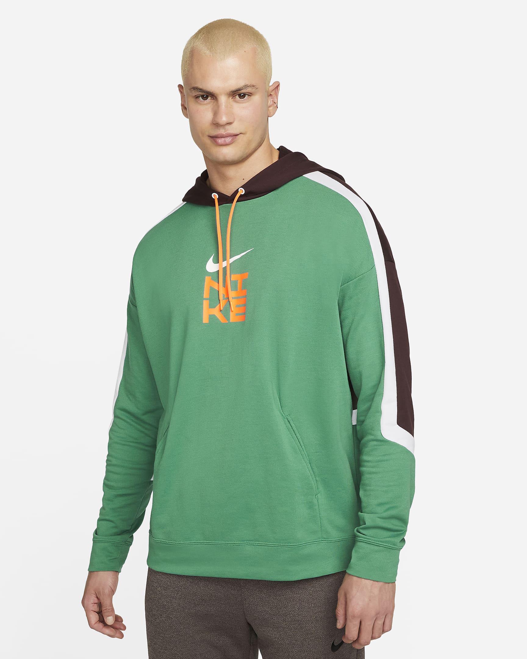 Sudadera de entrenamiento con capucha sin cierre de tejido Fleece para hombre Nike Dri-FIT Sport Clash - Verde ruido/Café basalto/Blanco