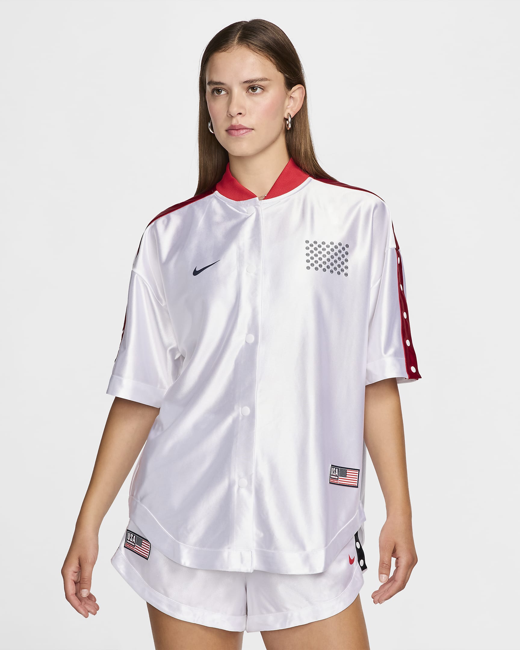 USA Village Women's Nike Basketball Seasonal Top - White/Sport Red/White/Obsidian