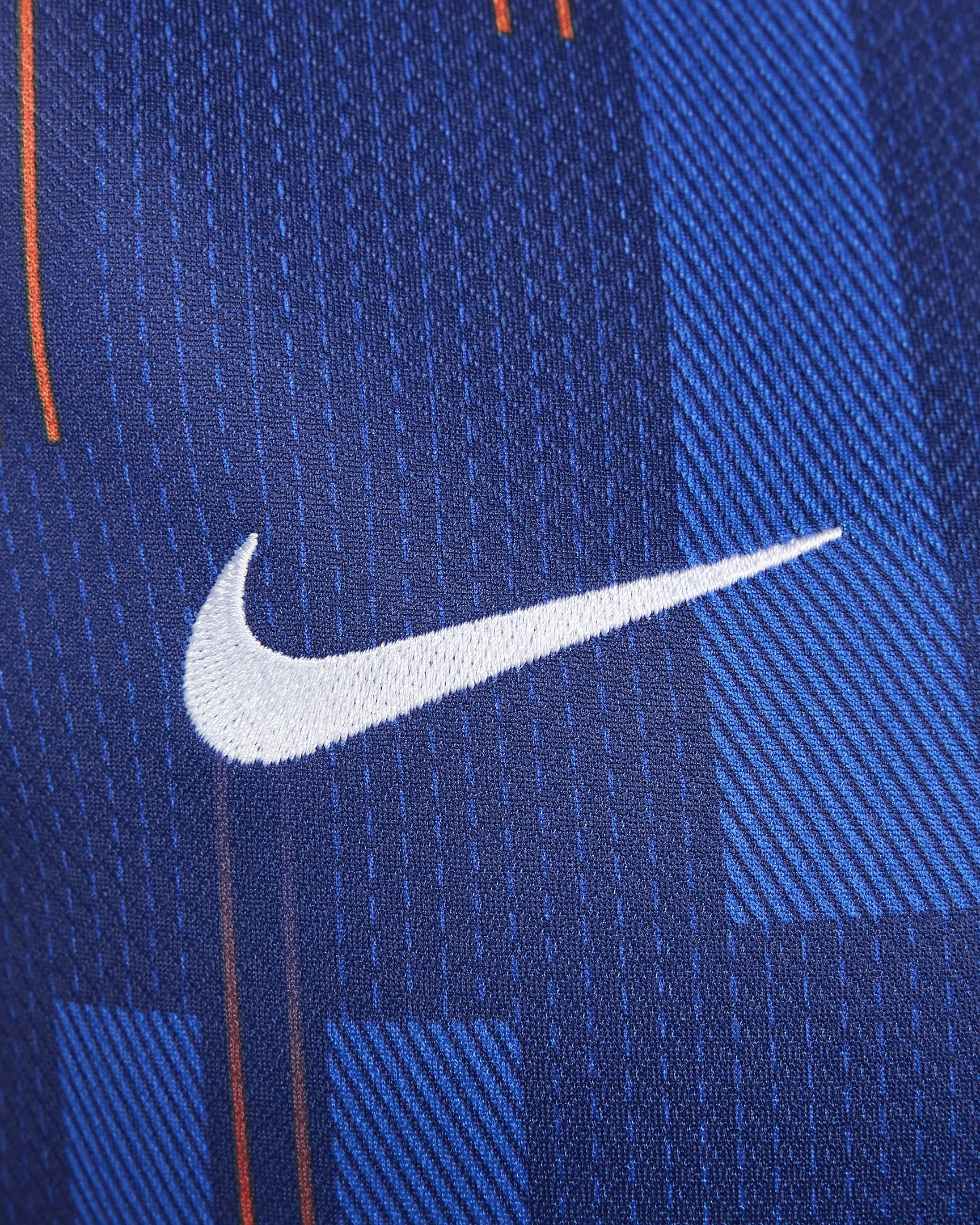 Replika dámského venkovního fotbalového dresu Nike Dri-FIT Nizozemsko (ženský tým) Stadium 2024/25 - Blue Void/Safety Orange/Copa/Bílá