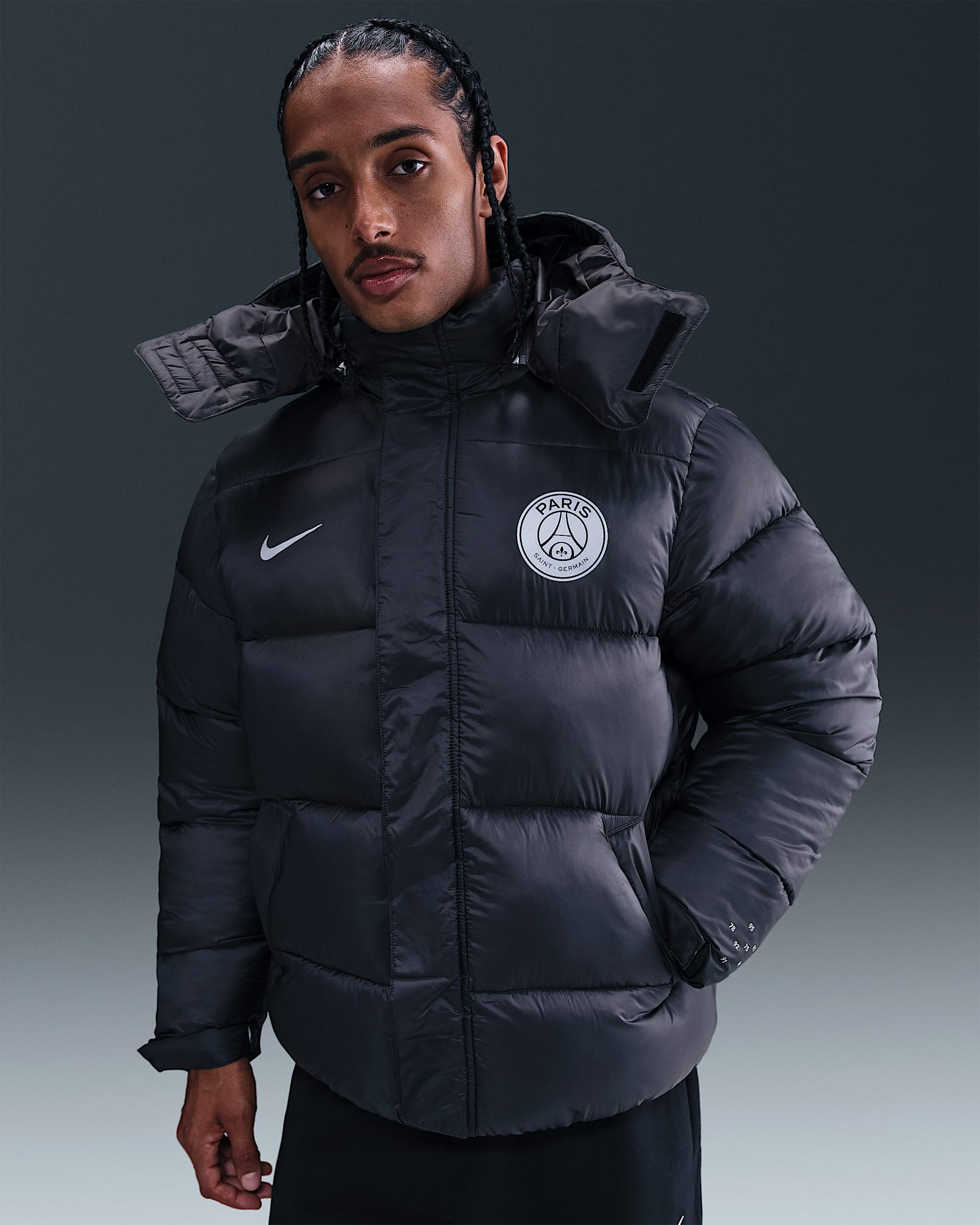Paris Saint-Germain Nike Life Therma-FIT Fußball-Puffer-Jacke (Herren) - Anthracite/Particle Grey
