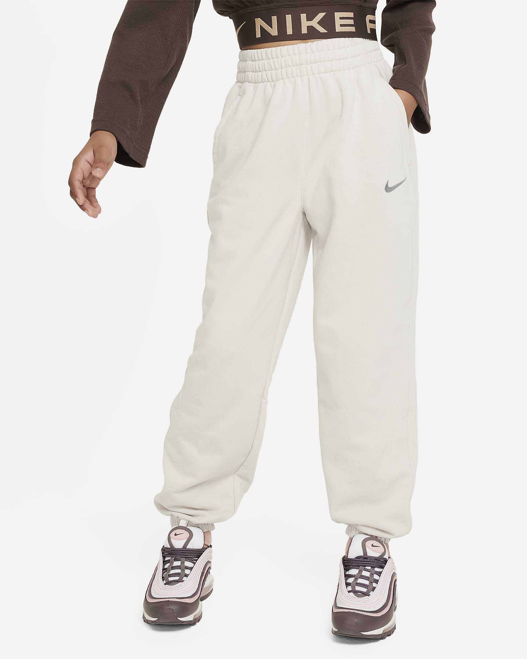 Joggers de tejido Fleece Dri-FIT holgados para niña talla grande Nike Sportswear - Hueso claro